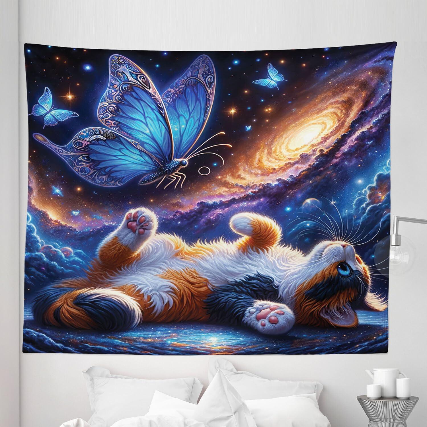 imageAmbesonne Hippie Tapestry Modern Goth Scene of Wingy Skeleton Moon and Roundy Flowers Boho Dreamy Fabric Wall Hanging Decor for Bedroom Living Room Dorm 28 X 23 Eggshell Shamrock GreenAzure Blue Orange Purple