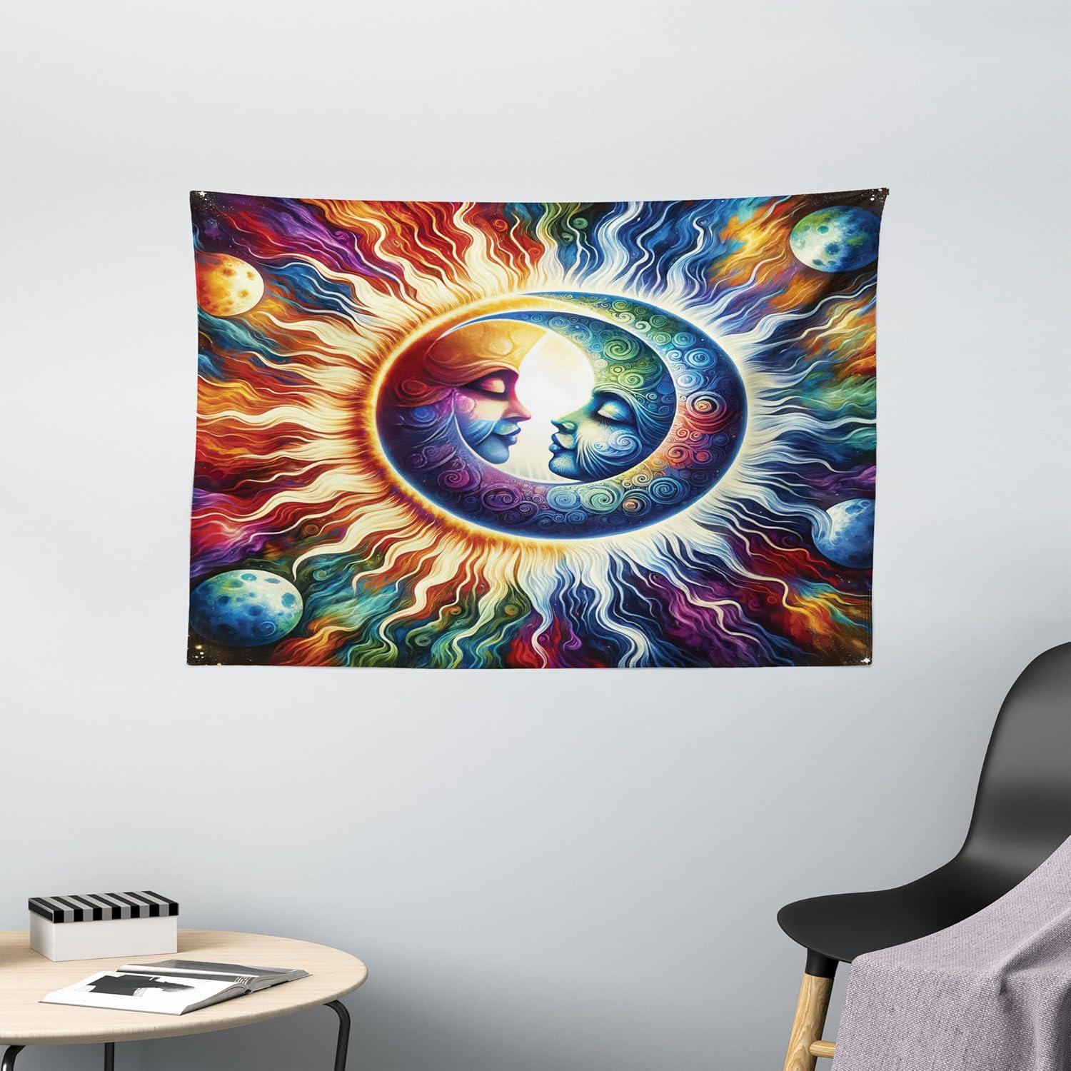 imageAmbesonne Hippie Tapestry Modern Goth Scene of Wingy Skeleton Moon and Roundy Flowers Boho Dreamy Fabric Wall Hanging Decor for Bedroom Living Room Dorm 28 X 23 Eggshell Shamrock GreenAmber Multicolor