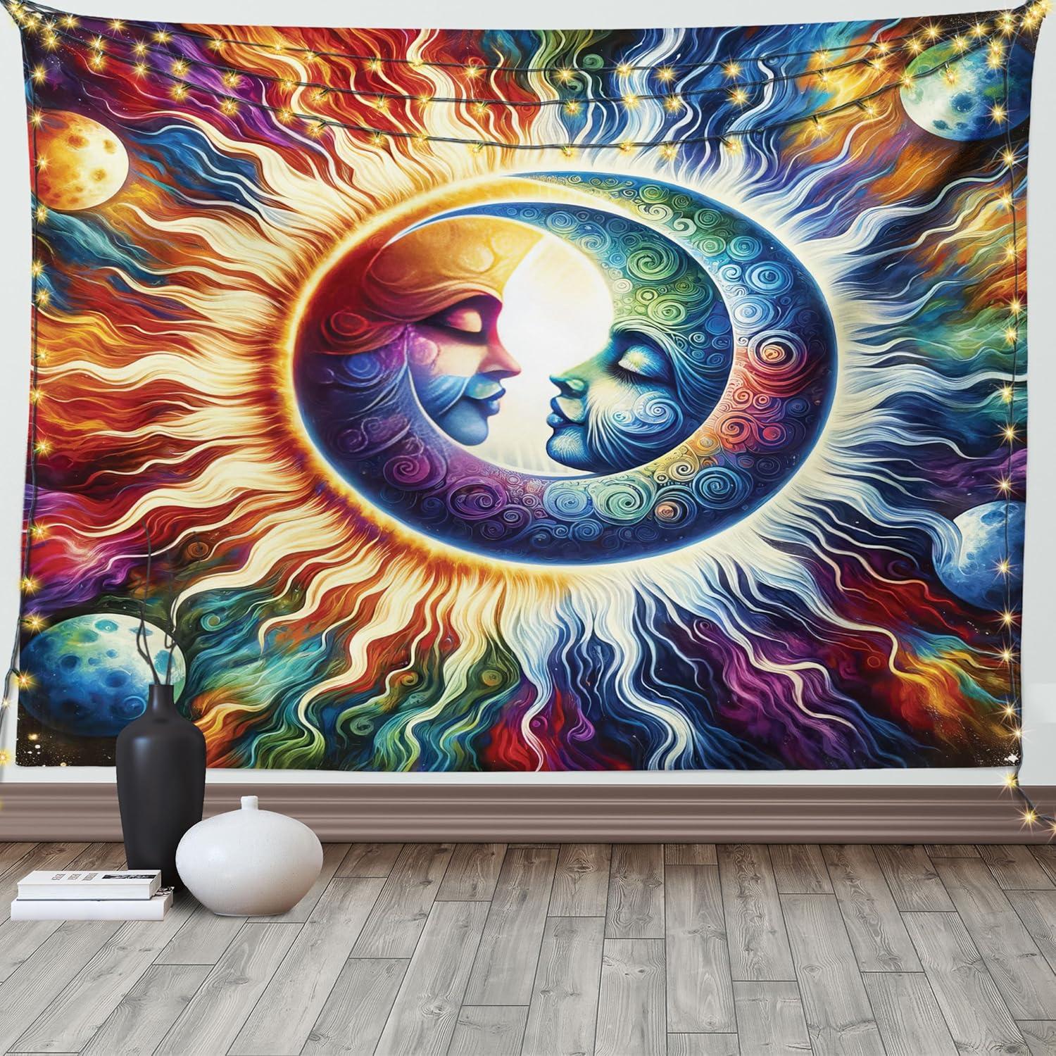 imageAmbesonne Hippie Tapestry Modern Goth Scene of Wingy Skeleton Moon and Roundy Flowers Boho Dreamy Fabric Wall Hanging Decor for Bedroom Living Room Dorm 28 X 23 Eggshell Shamrock GreenAmber Multicolor