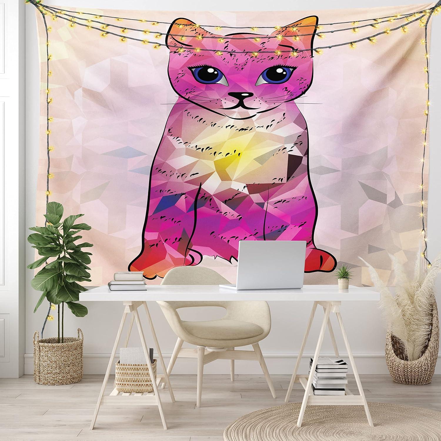 imageAmbesonne Hippie Tapestry Modern Goth Scene of Wingy Skeleton Moon and Roundy Flowers Boho Dreamy Fabric Wall Hanging Decor for Bedroom Living Room Dorm 28 X 23 Eggshell Shamrock GreenPink Fuchsia