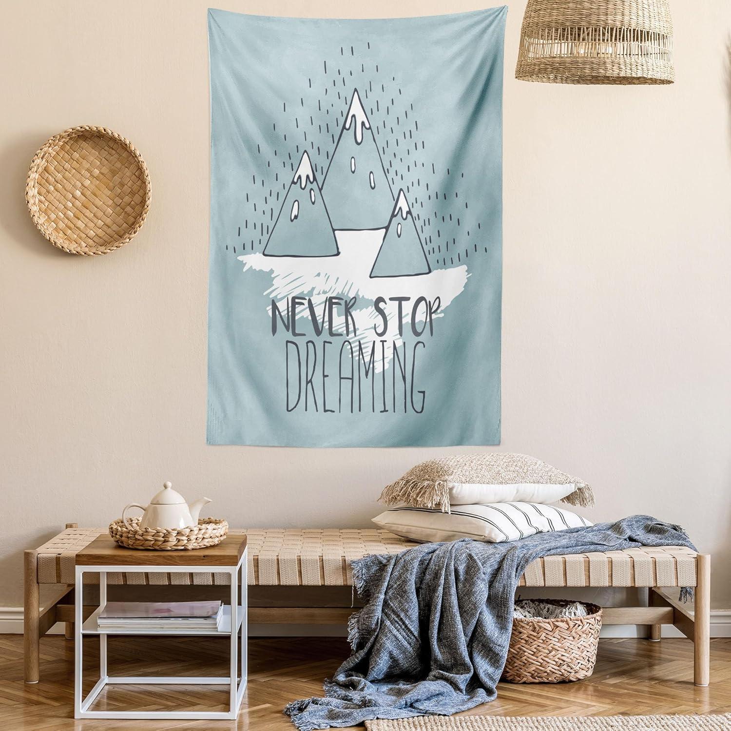 imageAmbesonne Hippie Tapestry Modern Goth Scene of Wingy Skeleton Moon and Roundy Flowers Boho Dreamy Fabric Wall Hanging Decor for Bedroom Living Room Dorm 28 X 23 Eggshell Shamrock GreenGreen White