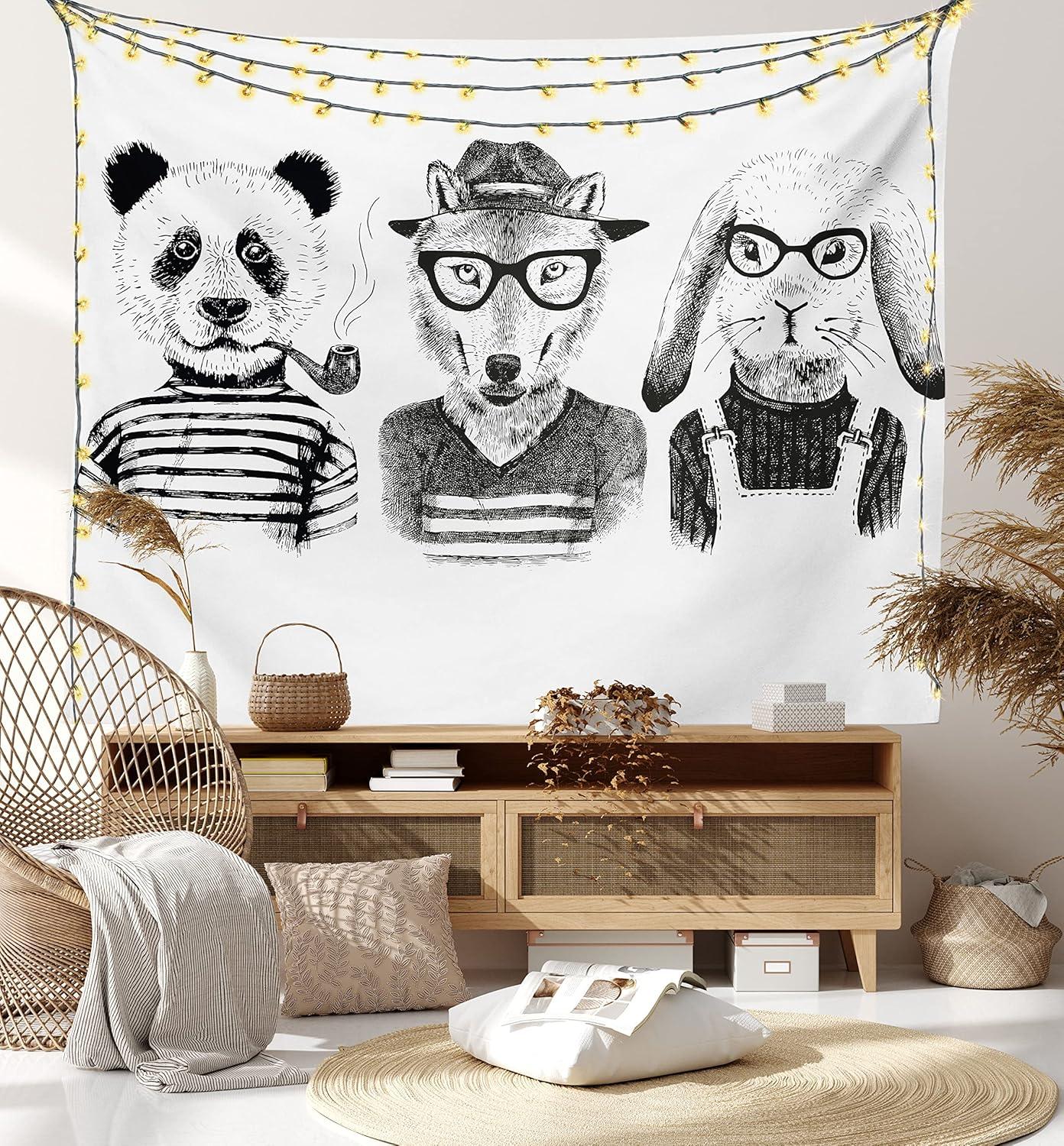 imageAmbesonne Hippie Tapestry Modern Goth Scene of Wingy Skeleton Moon and Roundy Flowers Boho Dreamy Fabric Wall Hanging Decor for Bedroom Living Room Dorm 28 X 23 Eggshell Shamrock GreenWhite Charcoal