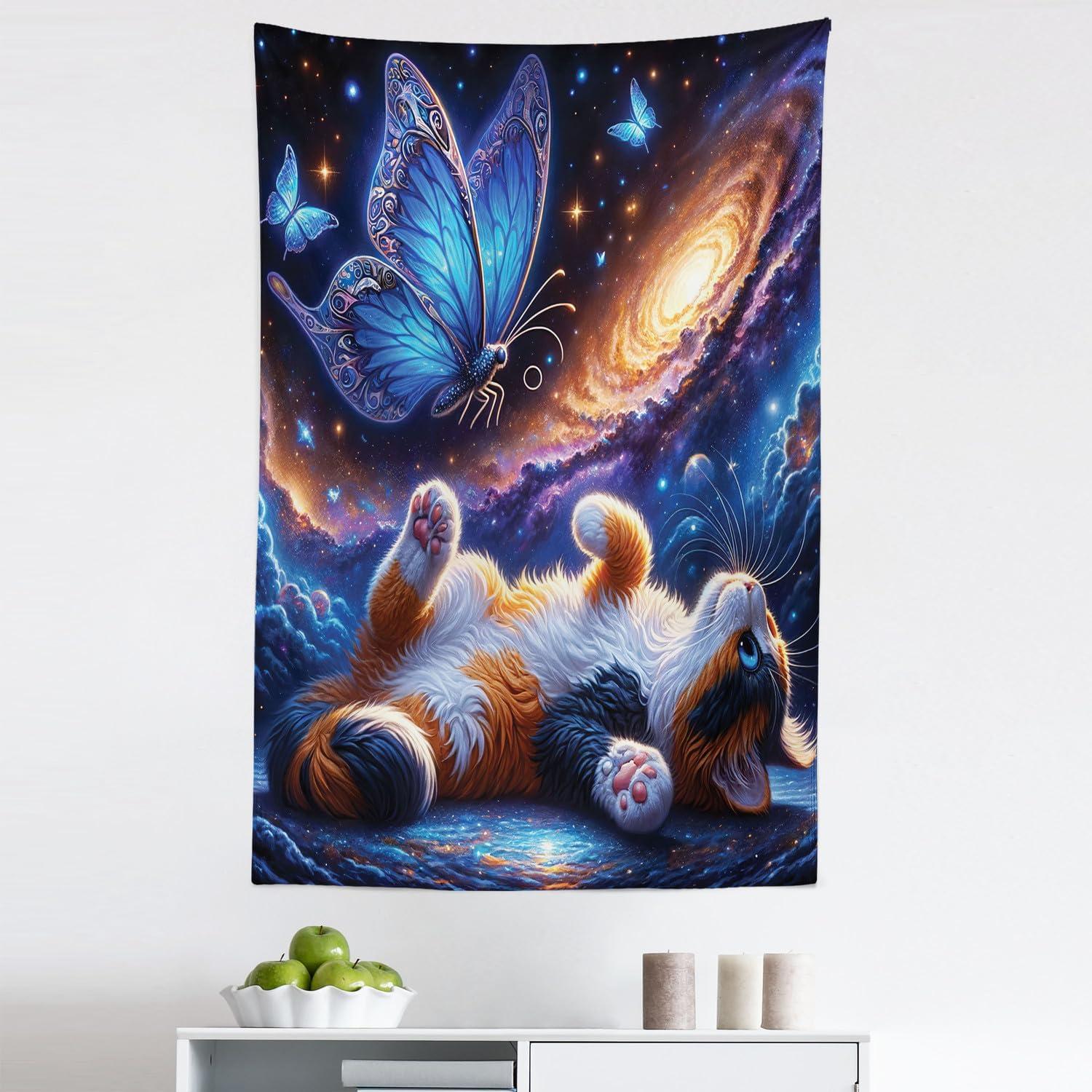 imageAmbesonne Hippie Tapestry Modern Goth Scene of Wingy Skeleton Moon and Roundy Flowers Boho Dreamy Fabric Wall Hanging Decor for Bedroom Living Room Dorm 28 X 23 Eggshell Shamrock GreenAzure Blue Orange Purple
