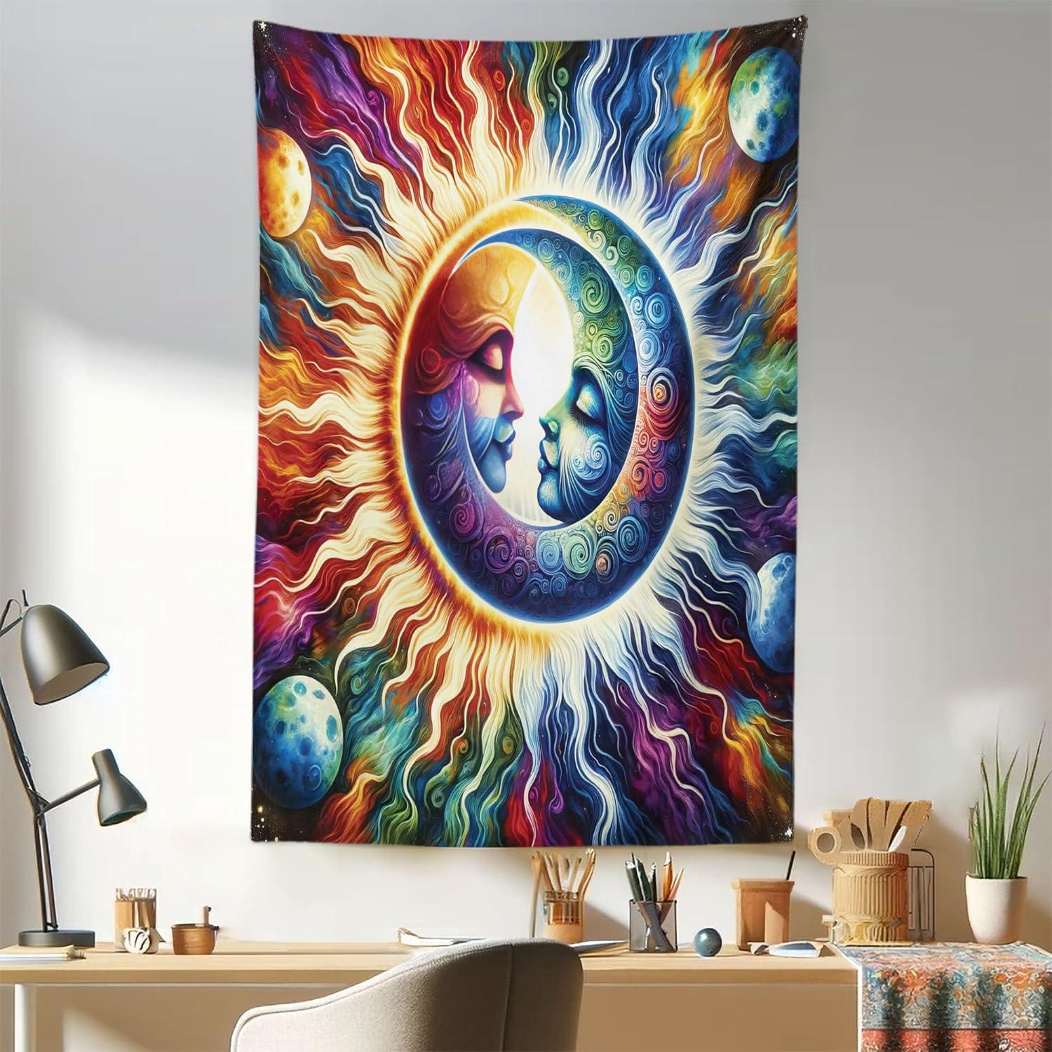 imageAmbesonne Hippie Tapestry Modern Goth Scene of Wingy Skeleton Moon and Roundy Flowers Boho Dreamy Fabric Wall Hanging Decor for Bedroom Living Room Dorm 28 X 23 Eggshell Shamrock GreenAmber Multicolor