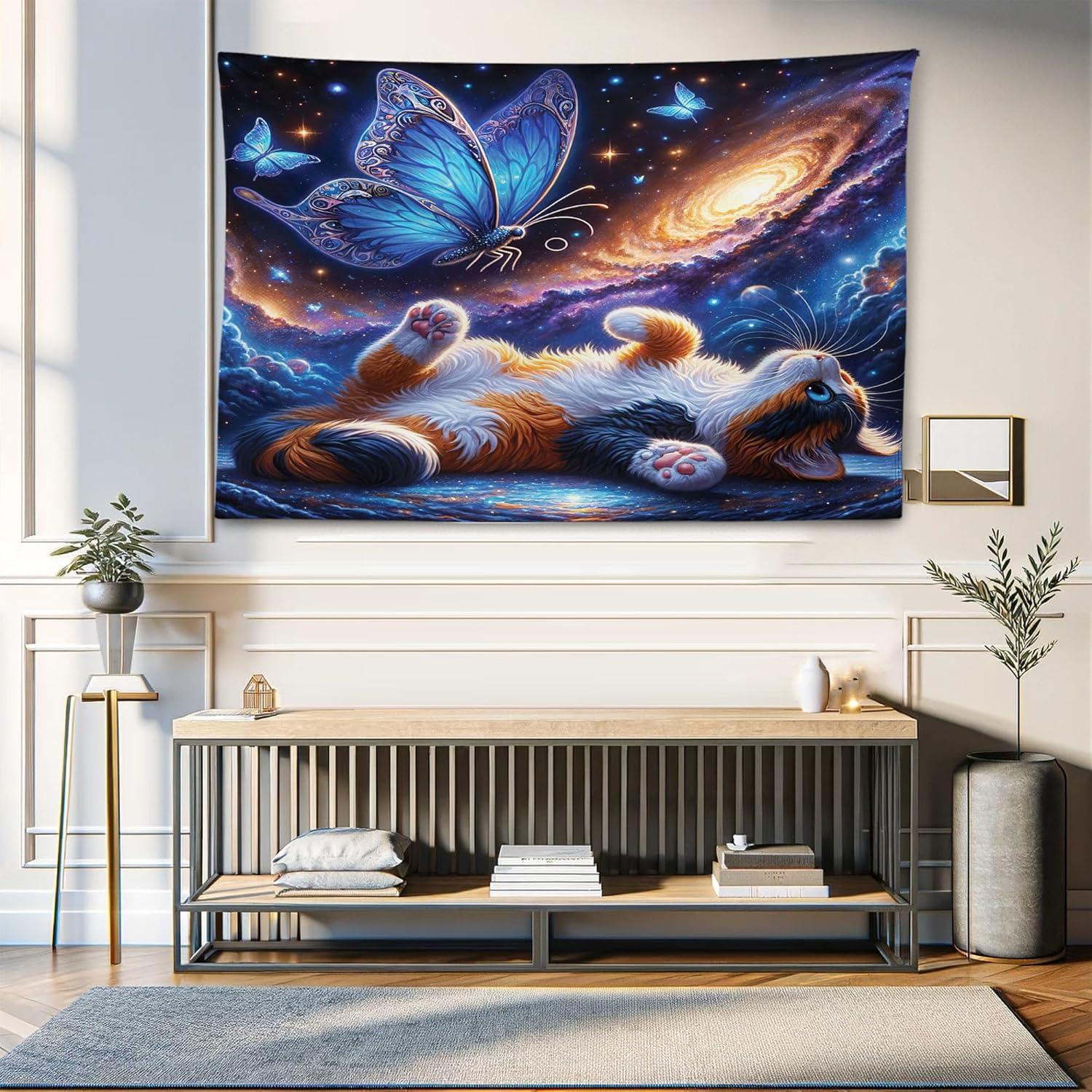 imageAmbesonne Hippie Tapestry Modern Goth Scene of Wingy Skeleton Moon and Roundy Flowers Boho Dreamy Fabric Wall Hanging Decor for Bedroom Living Room Dorm 28 X 23 Eggshell Shamrock GreenAzure Blue Orange Purple