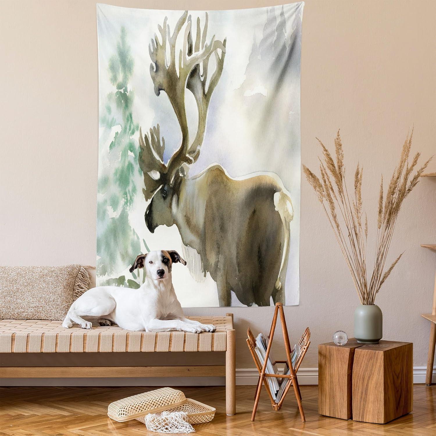 imageAmbesonne Hippie Tapestry Modern Goth Scene of Wingy Skeleton Moon and Roundy Flowers Boho Dreamy Fabric Wall Hanging Decor for Bedroom Living Room Dorm 28 X 23 Eggshell Shamrock GreenBeige Green