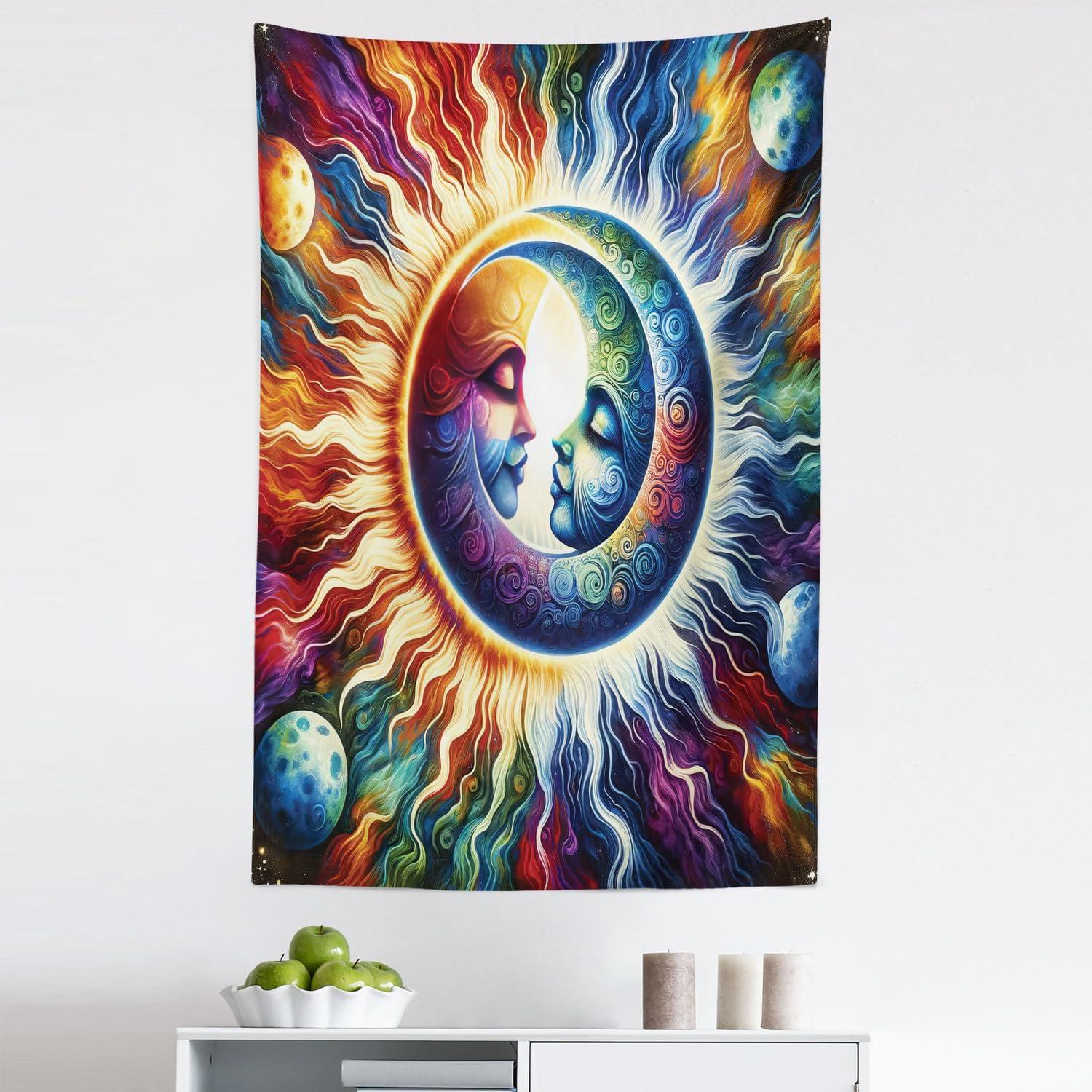 imageAmbesonne Hippie Tapestry Modern Goth Scene of Wingy Skeleton Moon and Roundy Flowers Boho Dreamy Fabric Wall Hanging Decor for Bedroom Living Room Dorm 28 X 23 Eggshell Shamrock GreenAmber Multicolor