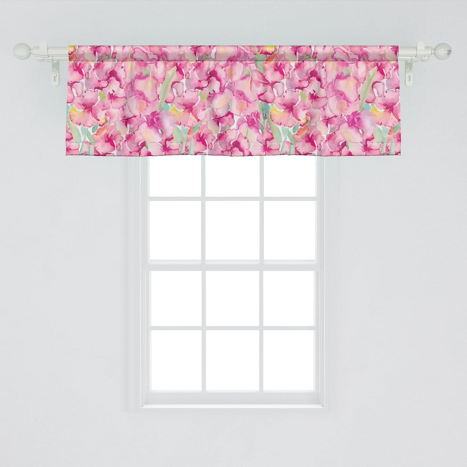 imageAmbesonne Leaves Greenery Window Valance Tropical Leaf Pattern with Neutral Colors Boho on Grunge Rustic Back Curtain Valance for Kitchen Bedroom Decor with Rod Pocket 54 X 12 Olive Green TaupeMint Green Hot Pink Rose