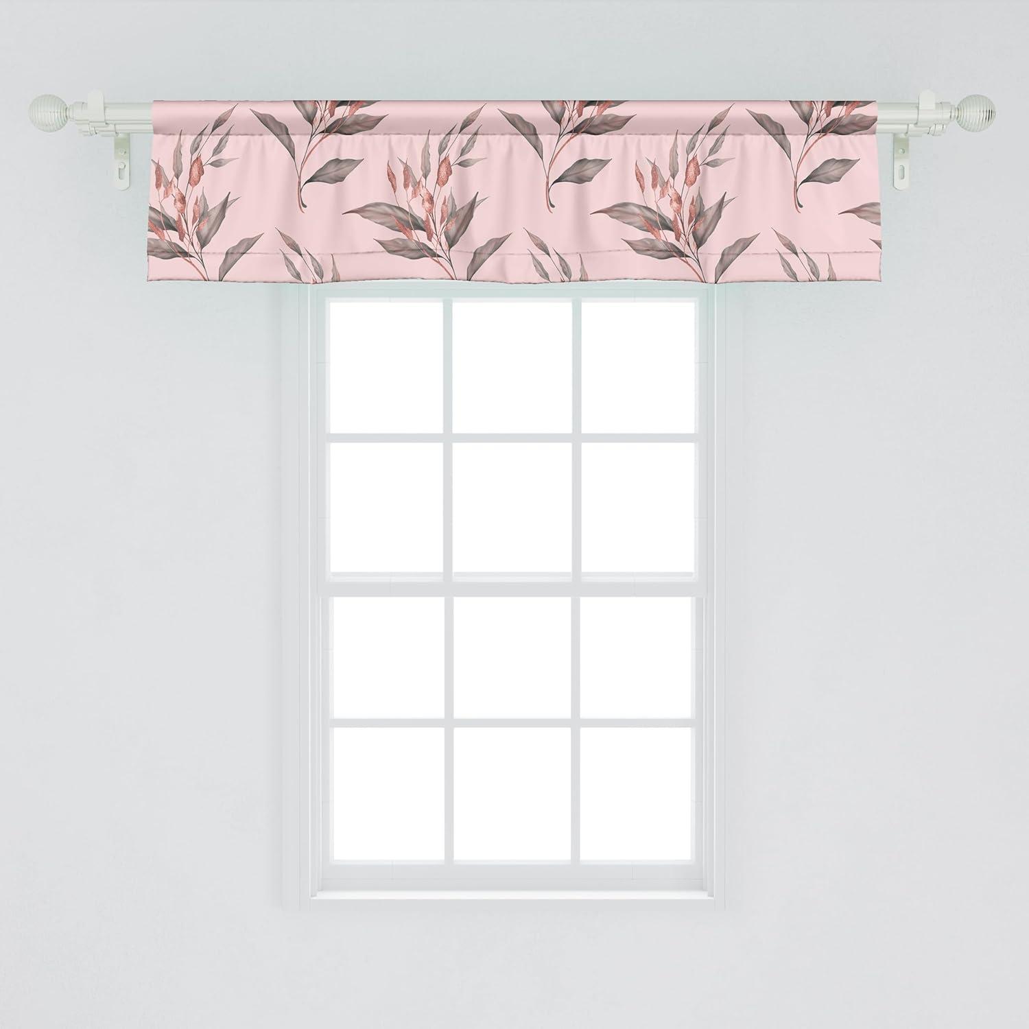 imageAmbesonne Leaves Greenery Window Valance Tropical Leaf Pattern with Neutral Colors Boho on Grunge Rustic Back Curtain Valance for Kitchen Bedroom Decor with Rod Pocket 54 X 12 Olive Green TaupePastel Pink Slate Brown