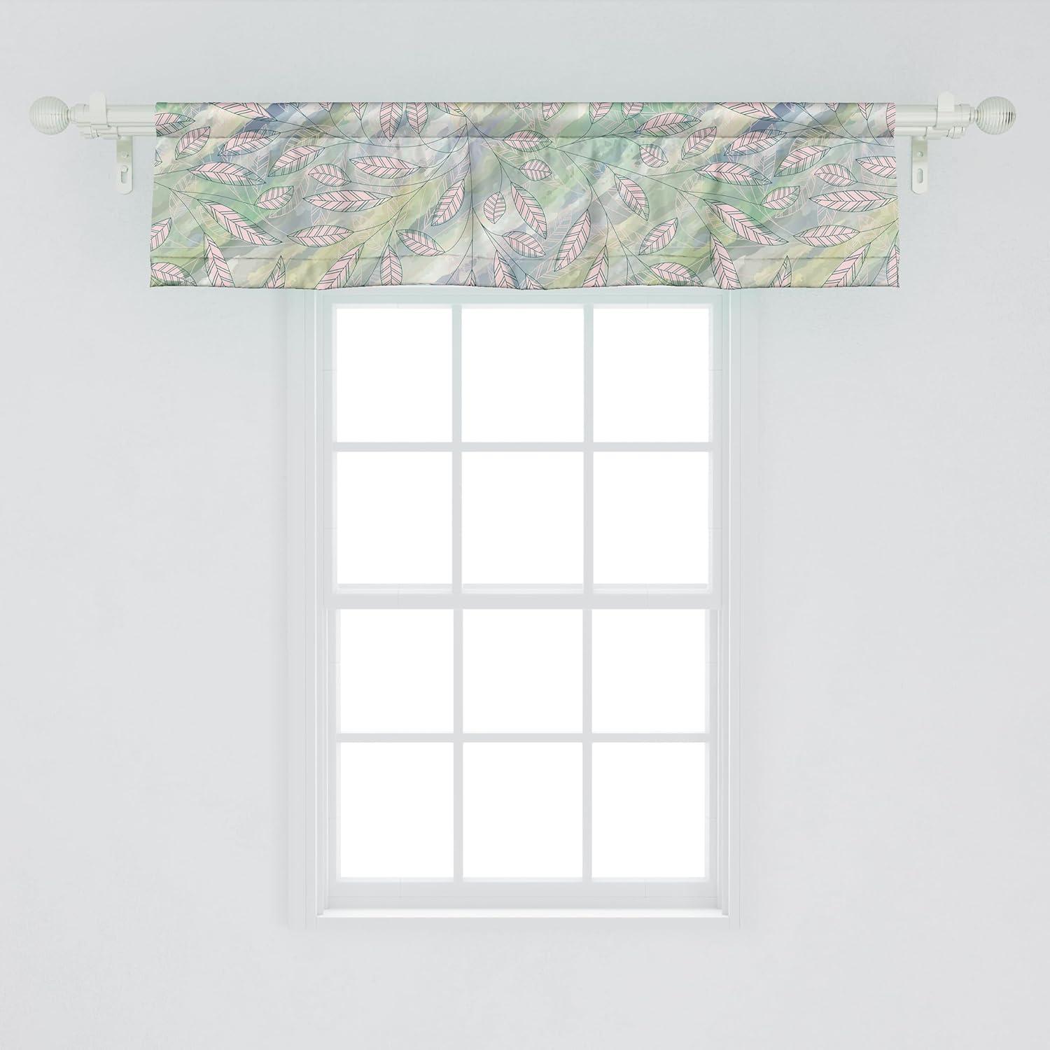 imageAmbesonne Leaves Greenery Window Valance Tropical Leaf Pattern with Neutral Colors Boho on Grunge Rustic Back Curtain Valance for Kitchen Bedroom Decor with Rod Pocket 54 X 12 Olive Green TaupeSoft Pink and Multicolor