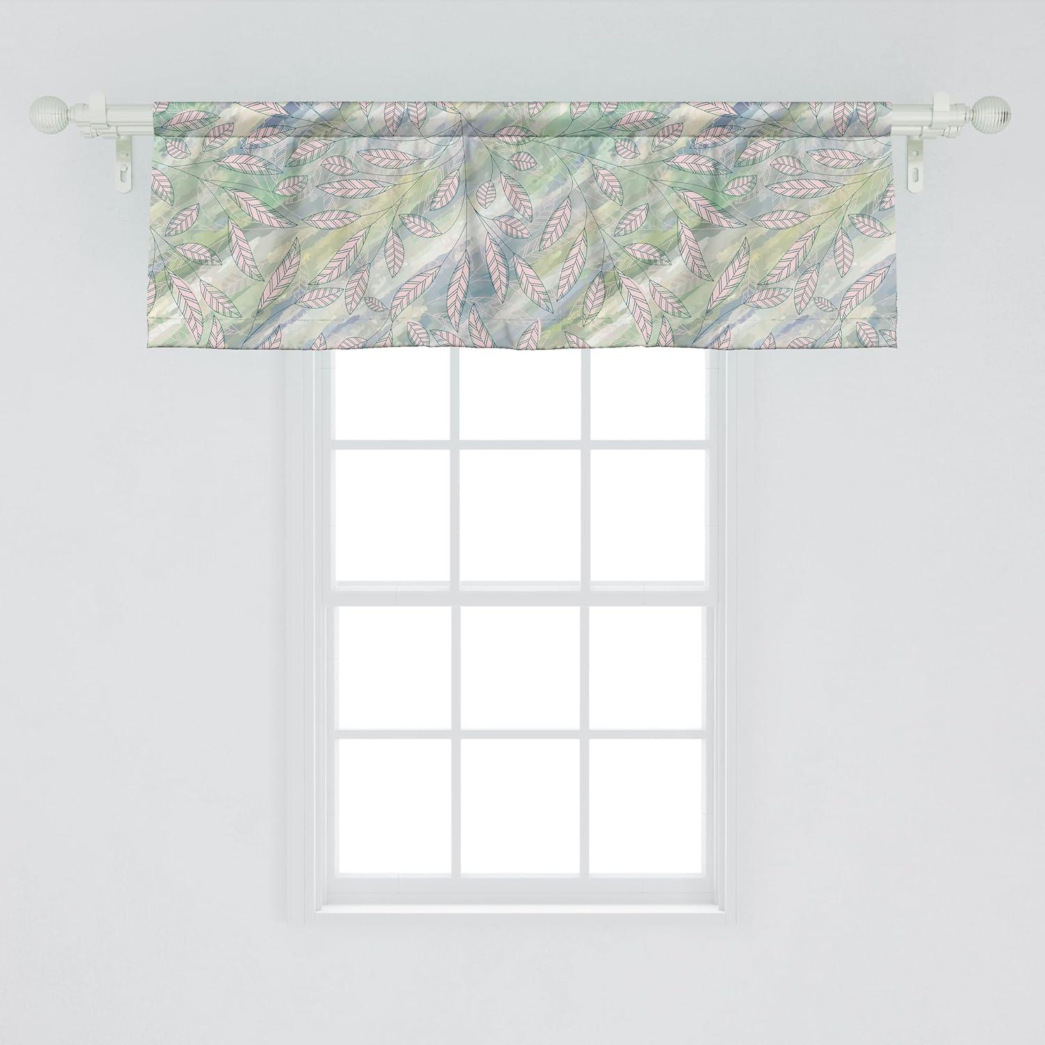 imageAmbesonne Leaves Greenery Window Valance Tropical Leaf Pattern with Neutral Colors Boho on Grunge Rustic Back Curtain Valance for Kitchen Bedroom Decor with Rod Pocket 54 X 12 Olive Green TaupeSoft Pink and Multicolor