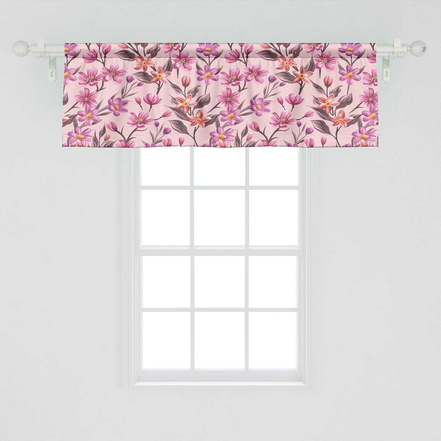 imageAmbesonne Leaves Greenery Window Valance Tropical Leaf Pattern with Neutral Colors Boho on Grunge Rustic Back Curtain Valance for Kitchen Bedroom Decor with Rod Pocket 54 X 12 Olive Green TaupePale Pink Pale Fuchsia