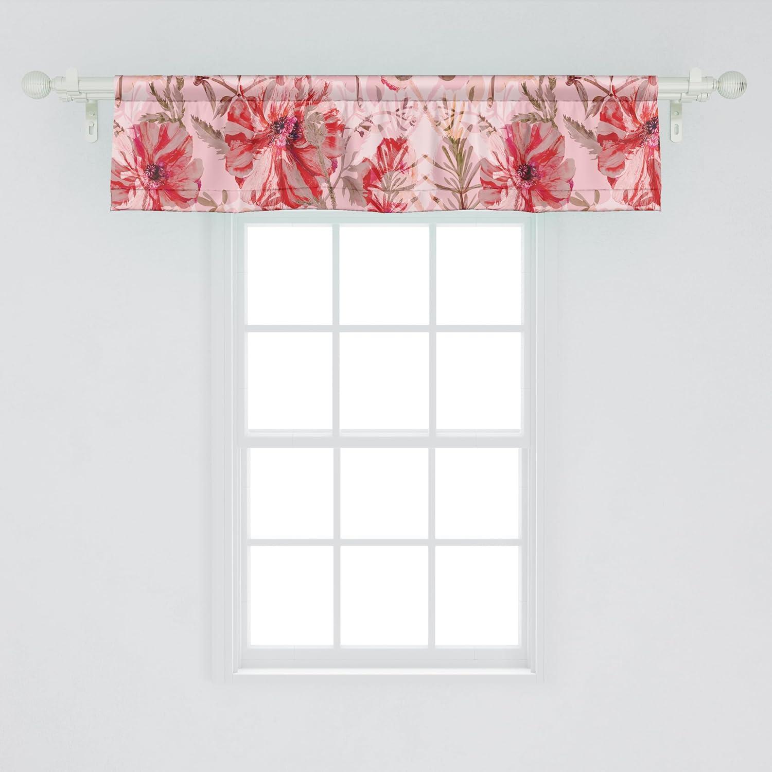 imageAmbesonne Leaves Greenery Window Valance Tropical Leaf Pattern with Neutral Colors Boho on Grunge Rustic Back Curtain Valance for Kitchen Bedroom Decor with Rod Pocket 54 X 12 Olive Green TaupePastel Pink and Dark Coral