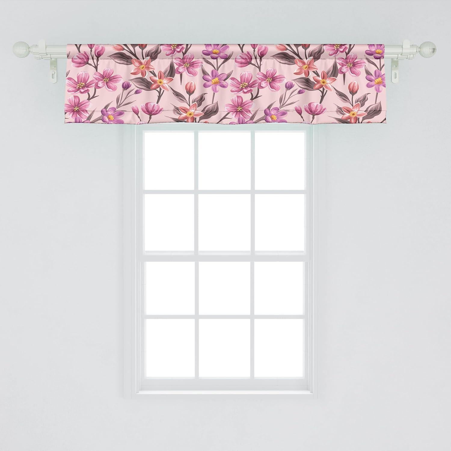 imageAmbesonne Leaves Greenery Window Valance Tropical Leaf Pattern with Neutral Colors Boho on Grunge Rustic Back Curtain Valance for Kitchen Bedroom Decor with Rod Pocket 54 X 12 Olive Green TaupePale Pink Pale Fuchsia