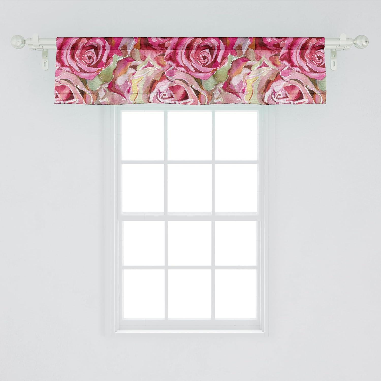 imageAmbesonne Leaves Greenery Window Valance Tropical Leaf Pattern with Neutral Colors Boho on Grunge Rustic Back Curtain Valance for Kitchen Bedroom Decor with Rod Pocket 54 X 12 Olive Green TaupeDark Pink