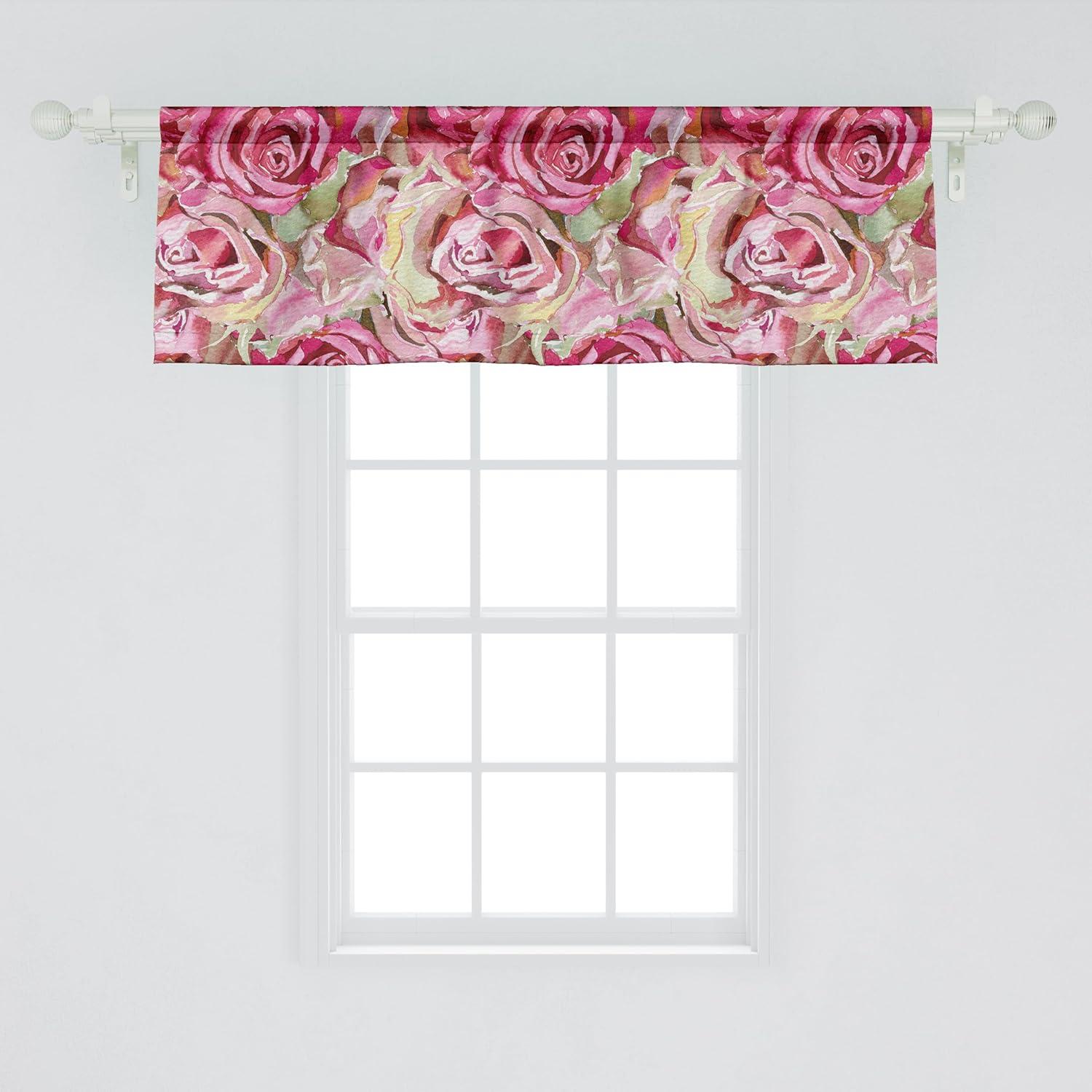imageAmbesonne Leaves Greenery Window Valance Tropical Leaf Pattern with Neutral Colors Boho on Grunge Rustic Back Curtain Valance for Kitchen Bedroom Decor with Rod Pocket 54 X 12 Olive Green TaupeDark Pink