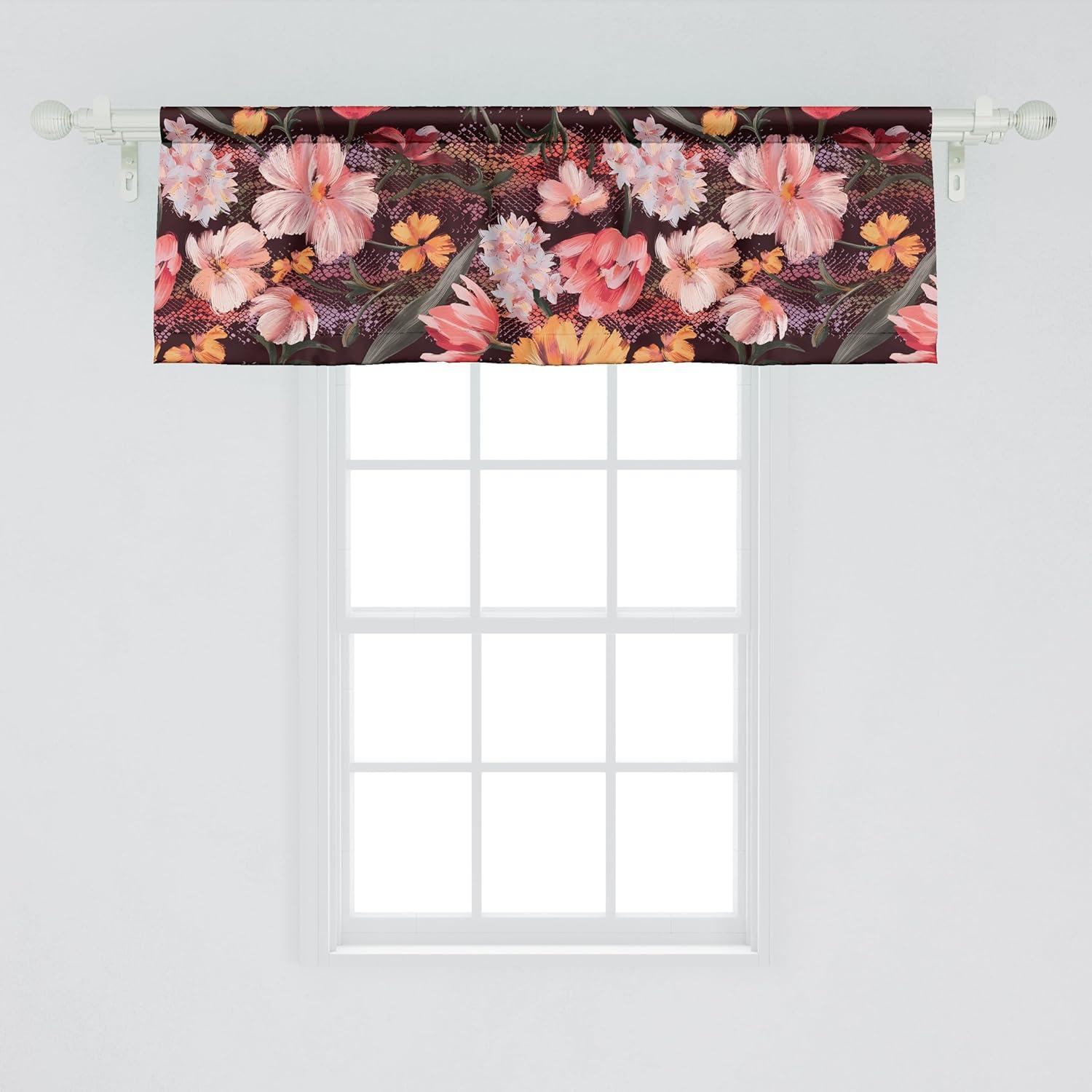 imageAmbesonne Leaves Greenery Window Valance Tropical Leaf Pattern with Neutral Colors Boho on Grunge Rustic Back Curtain Valance for Kitchen Bedroom Decor with Rod Pocket 54 X 12 Olive Green TaupeMarigold Dark Coral Rose