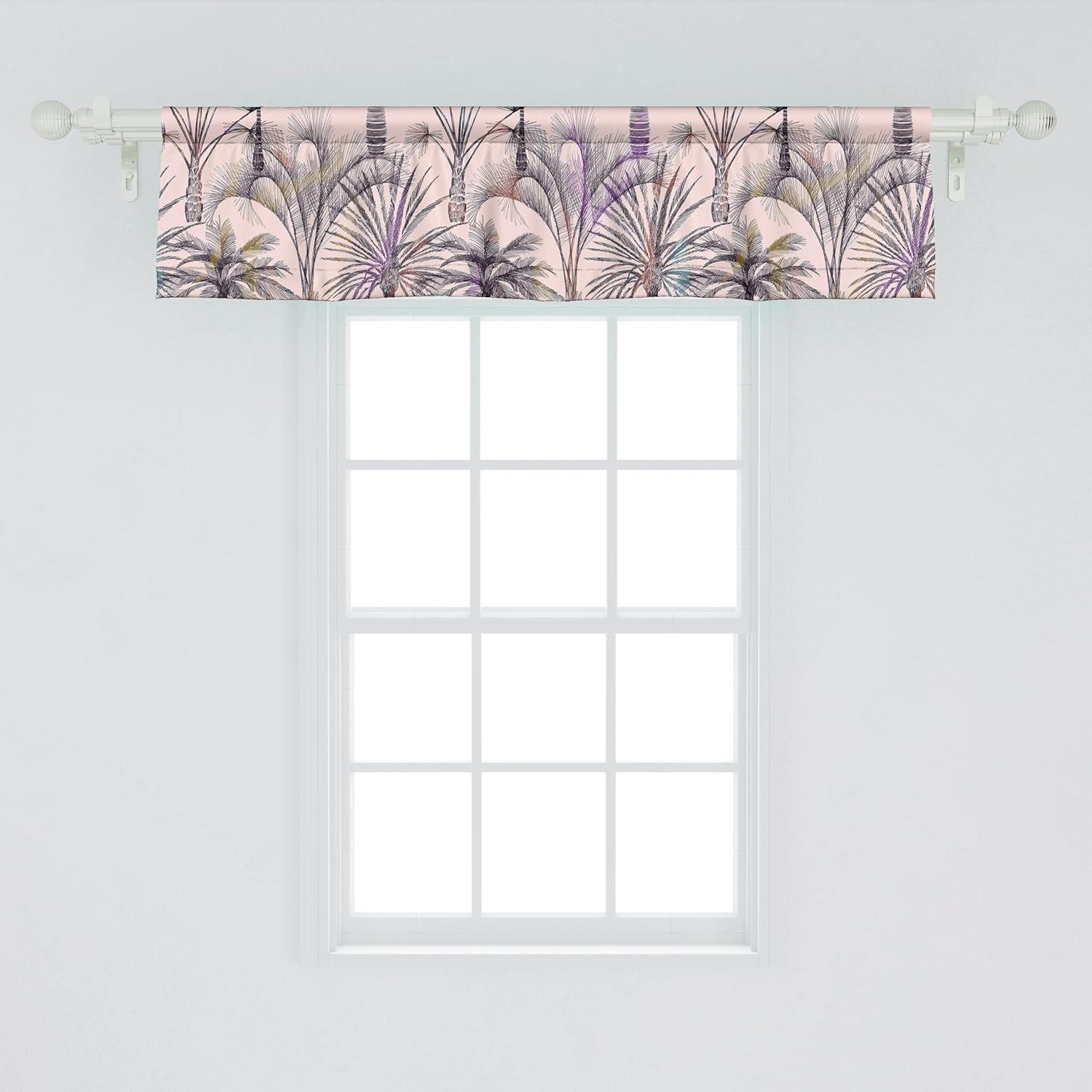 imageAmbesonne Leaves Greenery Window Valance Tropical Leaf Pattern with Neutral Colors Boho on Grunge Rustic Back Curtain Valance for Kitchen Bedroom Decor with Rod Pocket 54 X 12 Olive Green TaupePale Pink Fuchsia and Teal