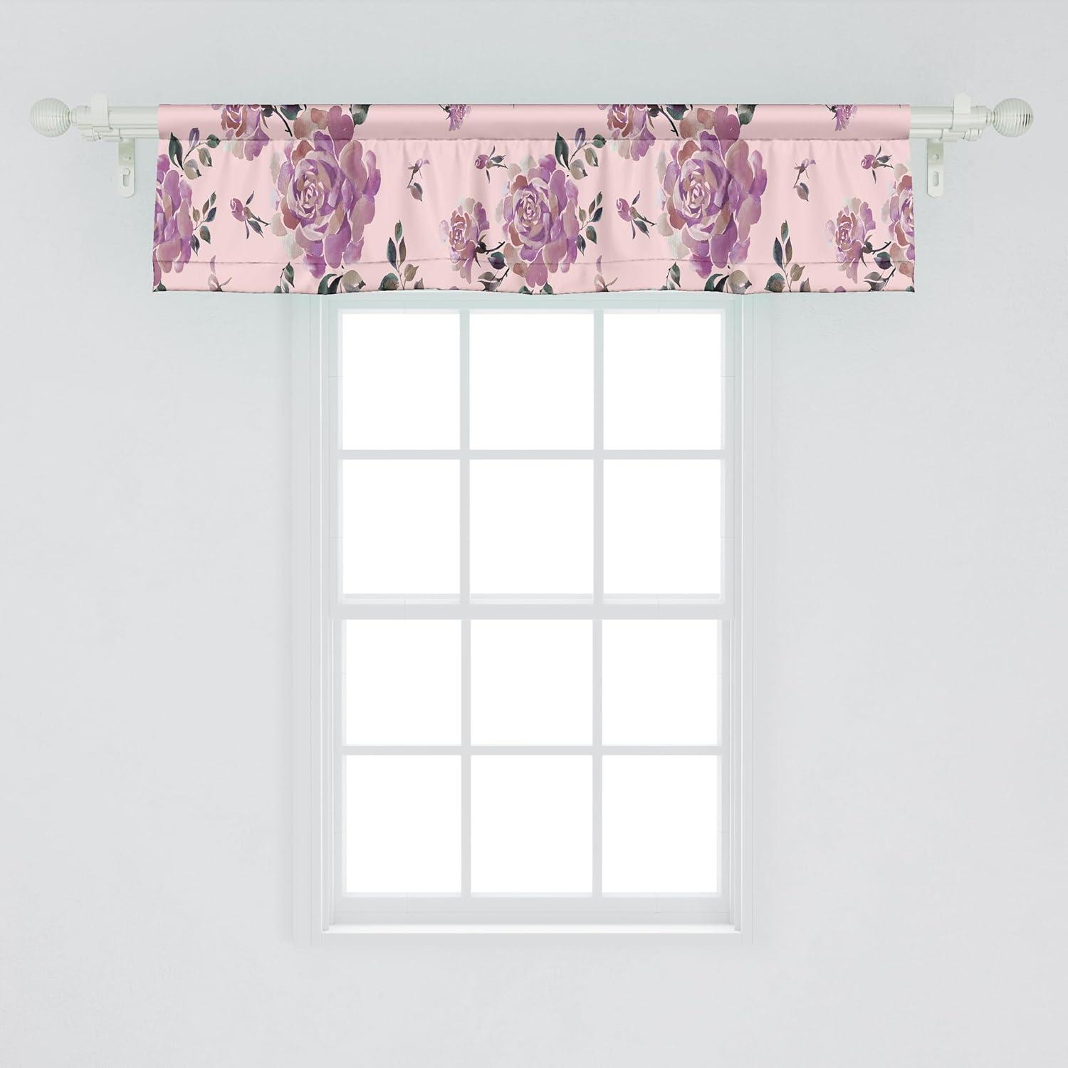 imageAmbesonne Leaves Greenery Window Valance Tropical Leaf Pattern with Neutral Colors Boho on Grunge Rustic Back Curtain Valance for Kitchen Bedroom Decor with Rod Pocket 54 X 12 Olive Green TaupePastel Pink and Pale Purple