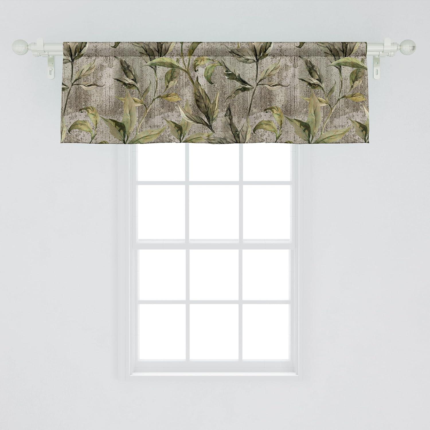 imageAmbesonne Leaves Greenery Window Valance Tropical Leaf Pattern with Neutral Colors Boho on Grunge Rustic Back Curtain Valance for Kitchen Bedroom Decor with Rod Pocket 54 X 12 Olive Green TaupeOlive Green Taupe
