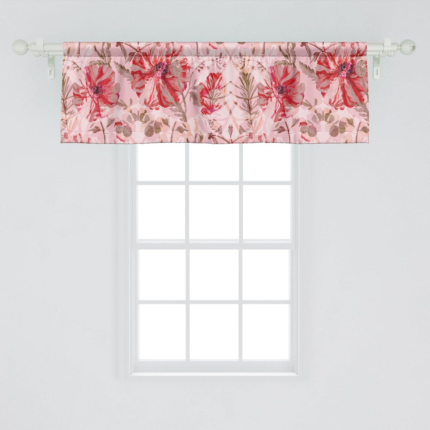 imageAmbesonne Leaves Greenery Window Valance Tropical Leaf Pattern with Neutral Colors Boho on Grunge Rustic Back Curtain Valance for Kitchen Bedroom Decor with Rod Pocket 54 X 12 Olive Green TaupePastel Pink and Dark Coral