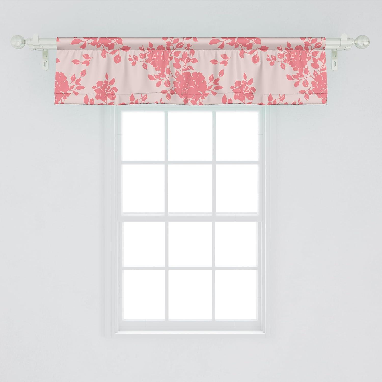 imageAmbesonne Leaves Greenery Window Valance Tropical Leaf Pattern with Neutral Colors Boho on Grunge Rustic Back Curtain Valance for Kitchen Bedroom Decor with Rod Pocket 54 X 12 Olive Green TaupeCoral and Pale Rose