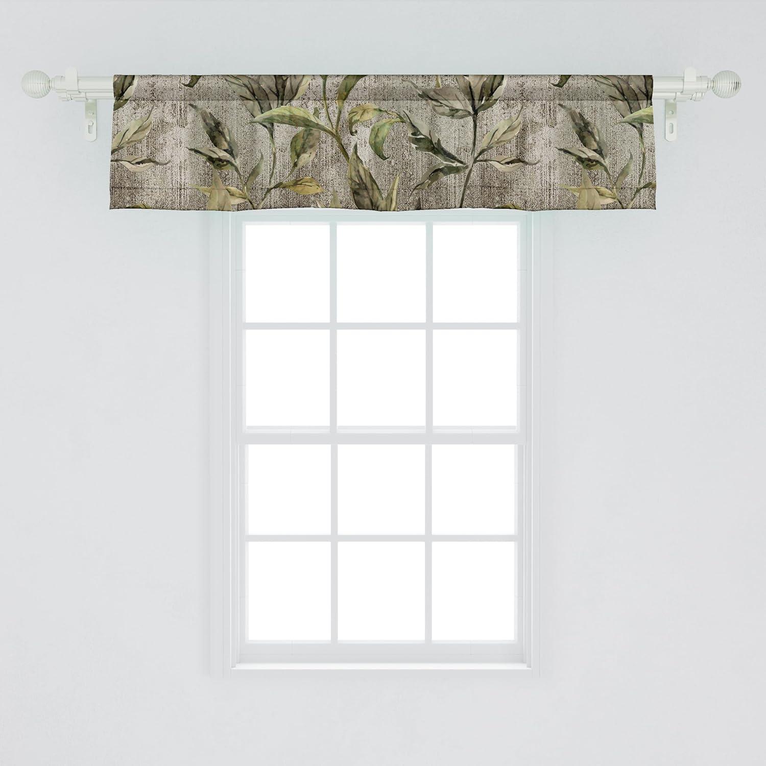 imageAmbesonne Leaves Greenery Window Valance Tropical Leaf Pattern with Neutral Colors Boho on Grunge Rustic Back Curtain Valance for Kitchen Bedroom Decor with Rod Pocket 54 X 12 Olive Green TaupeOlive Green Taupe