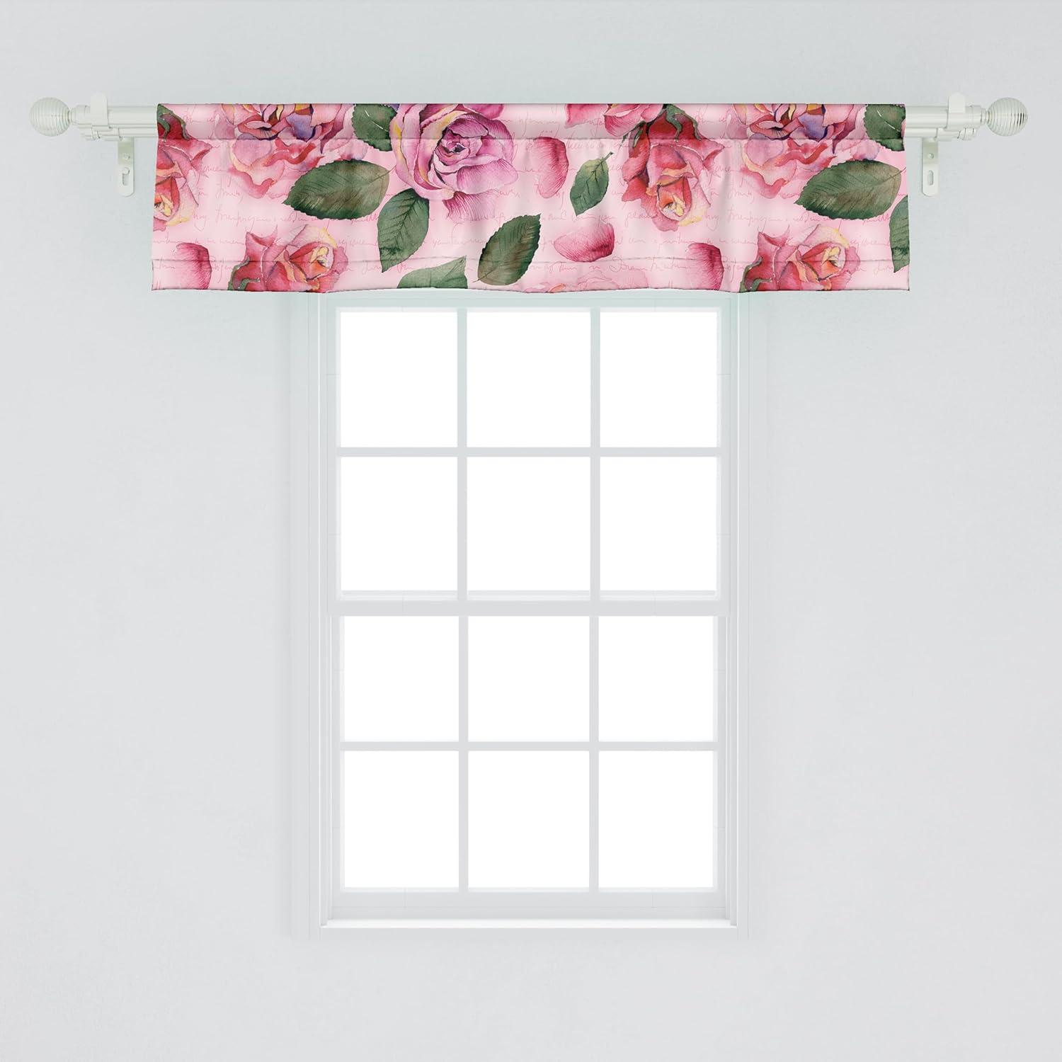 imageAmbesonne Leaves Greenery Window Valance Tropical Leaf Pattern with Neutral Colors Boho on Grunge Rustic Back Curtain Valance for Kitchen Bedroom Decor with Rod Pocket 54 X 12 Olive Green TaupeGreen Pastel Pink