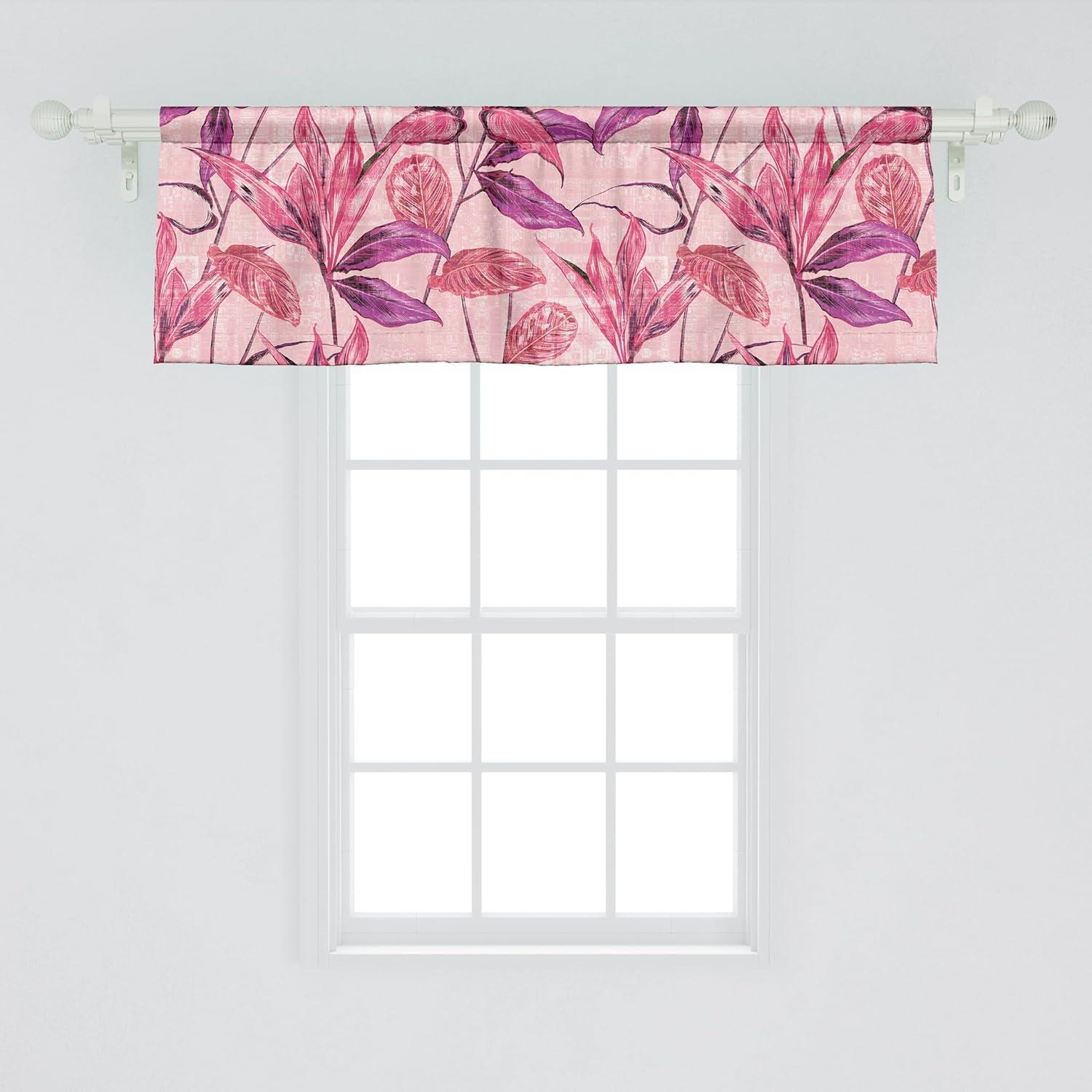 imageAmbesonne Leaves Greenery Window Valance Tropical Leaf Pattern with Neutral Colors Boho on Grunge Rustic Back Curtain Valance for Kitchen Bedroom Decor with Rod Pocket 54 X 12 Olive Green TaupeDark Magenta and Hot Pink