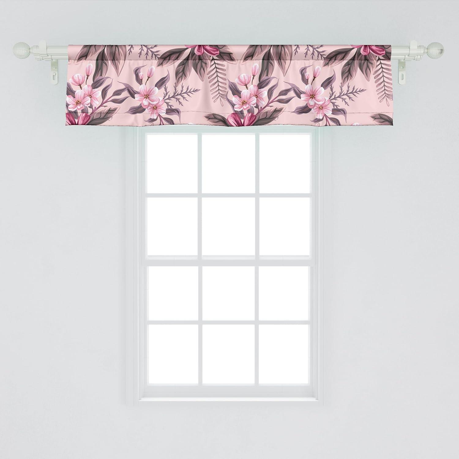 imageAmbesonne Leaves Greenery Window Valance Tropical Leaf Pattern with Neutral Colors Boho on Grunge Rustic Back Curtain Valance for Kitchen Bedroom Decor with Rod Pocket 54 X 12 Olive Green TaupePale Pink Magenta