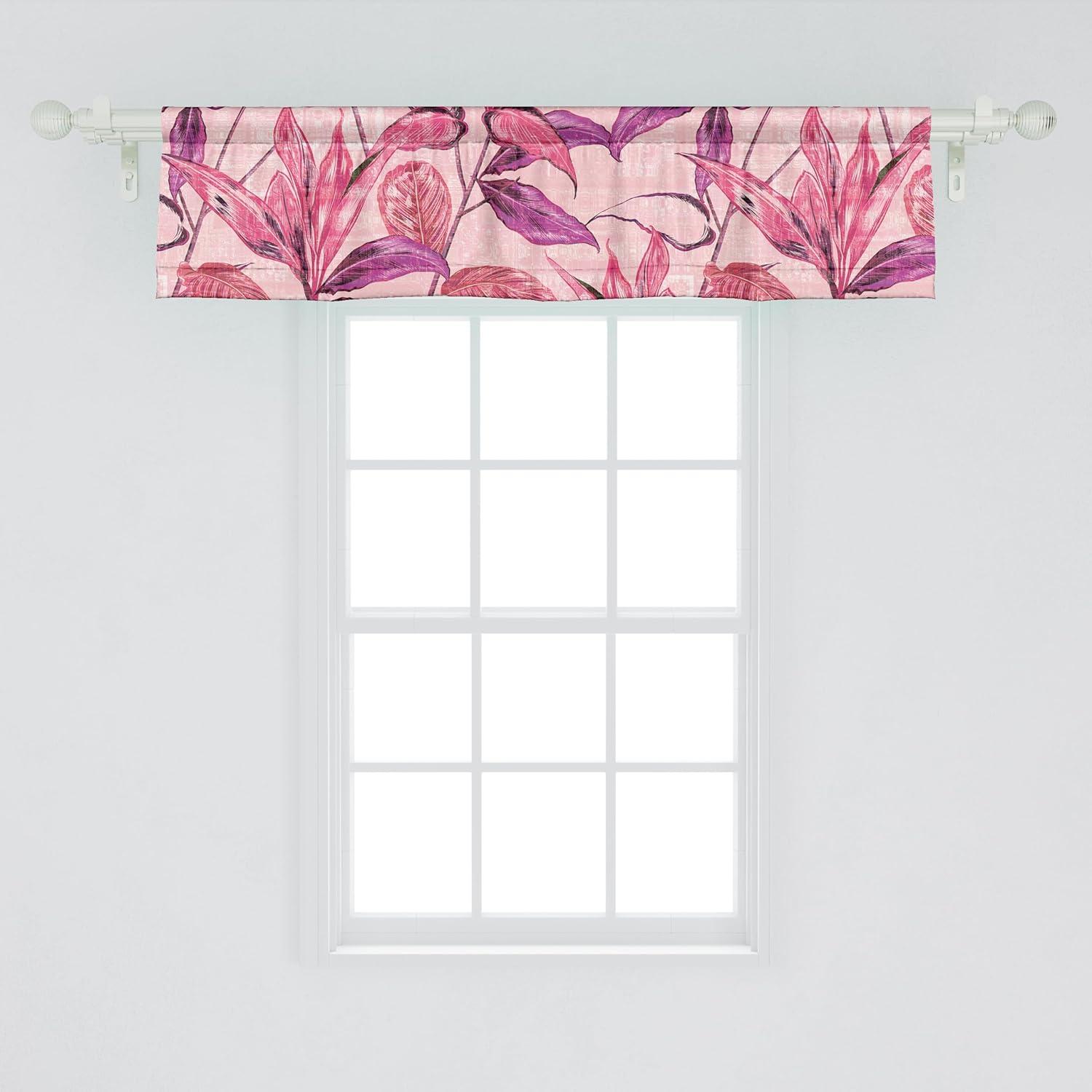 imageAmbesonne Leaves Greenery Window Valance Tropical Leaf Pattern with Neutral Colors Boho on Grunge Rustic Back Curtain Valance for Kitchen Bedroom Decor with Rod Pocket 54 X 12 Olive Green TaupeDark Magenta and Hot Pink