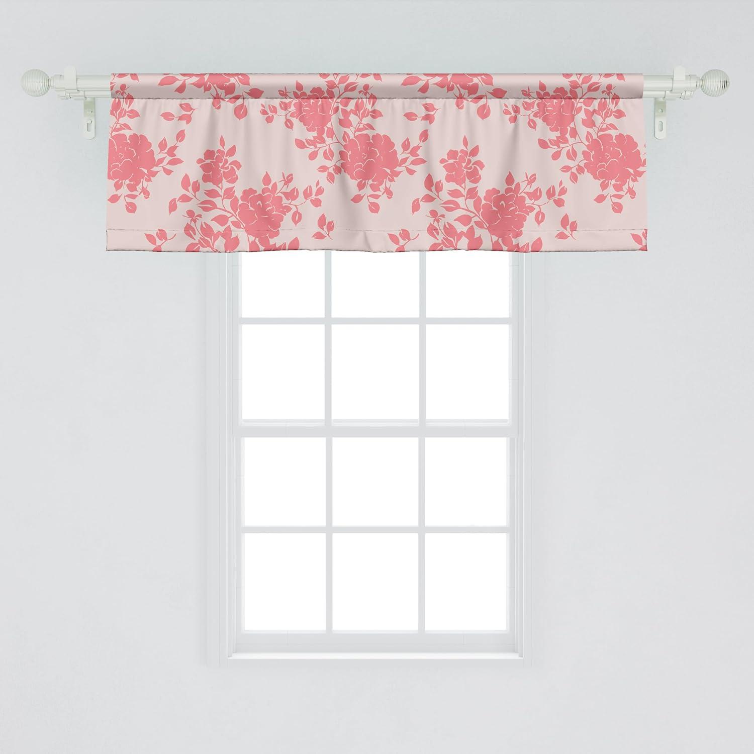 imageAmbesonne Leaves Greenery Window Valance Tropical Leaf Pattern with Neutral Colors Boho on Grunge Rustic Back Curtain Valance for Kitchen Bedroom Decor with Rod Pocket 54 X 12 Olive Green TaupeCoral and Pale Rose