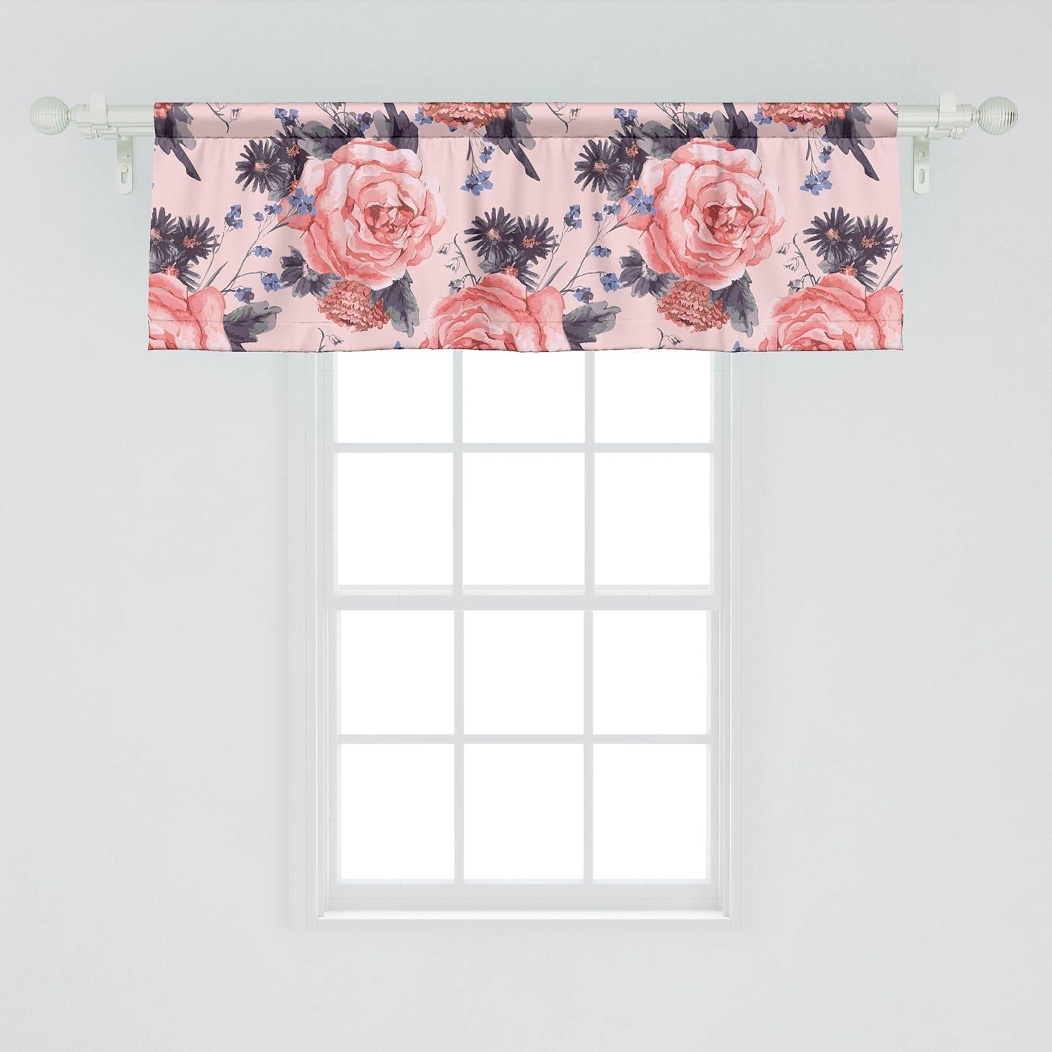 imageAmbesonne Leaves Greenery Window Valance Tropical Leaf Pattern with Neutral Colors Boho on Grunge Rustic Back Curtain Valance for Kitchen Bedroom Decor with Rod Pocket 54 X 12 Olive Green TaupeCoral Blush Dark Lavender
