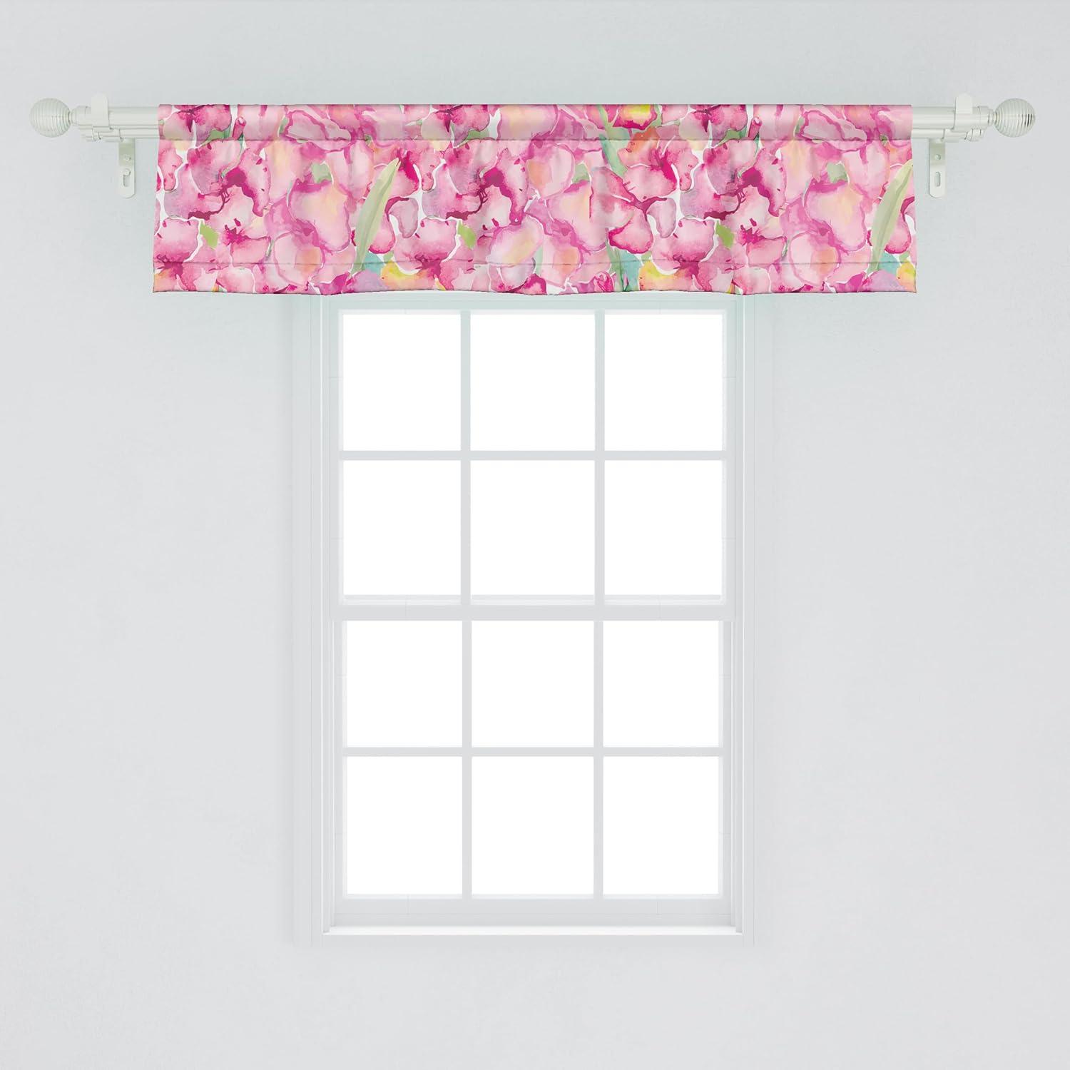 imageAmbesonne Leaves Greenery Window Valance Tropical Leaf Pattern with Neutral Colors Boho on Grunge Rustic Back Curtain Valance for Kitchen Bedroom Decor with Rod Pocket 54 X 12 Olive Green TaupeMint Green Hot Pink Rose