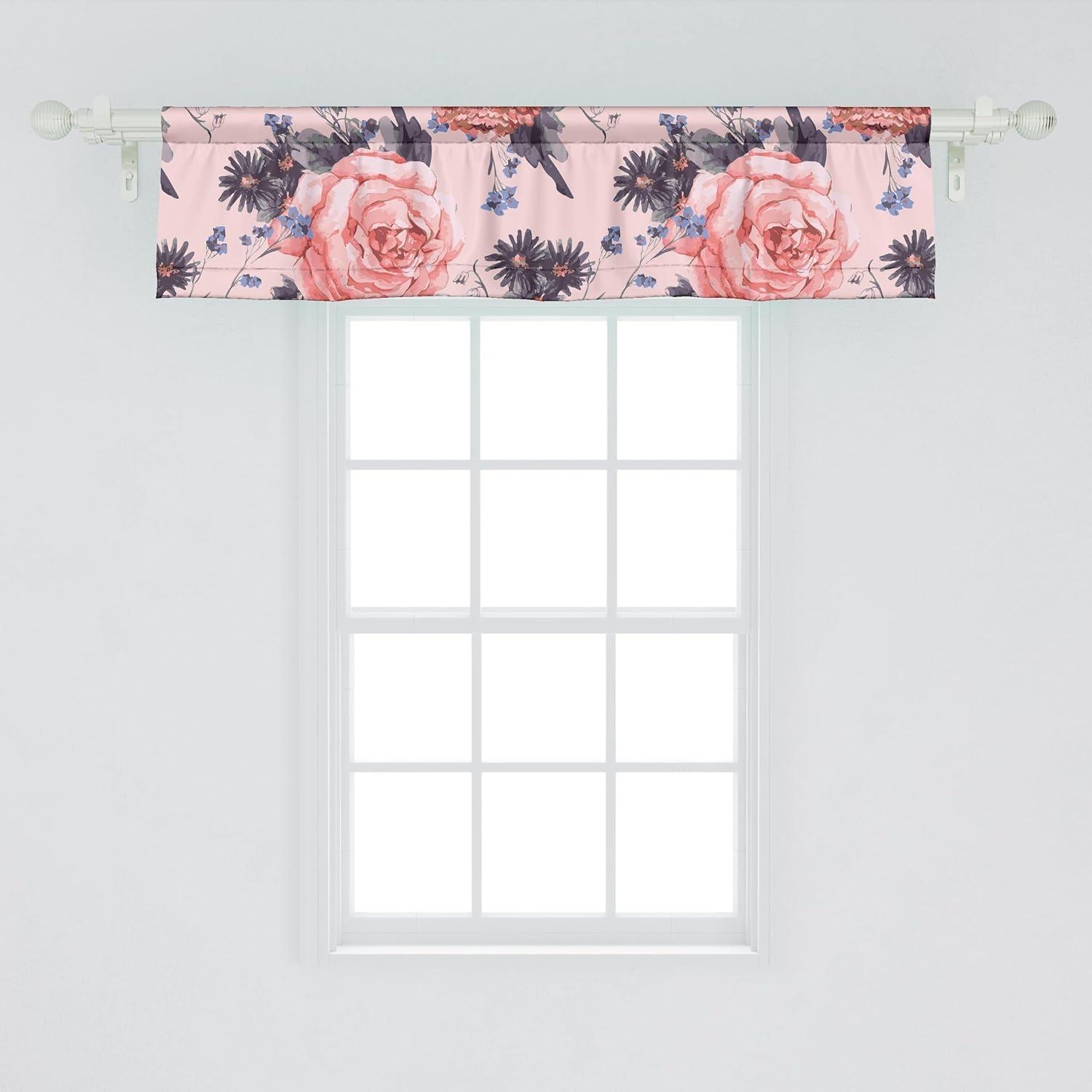 imageAmbesonne Leaves Greenery Window Valance Tropical Leaf Pattern with Neutral Colors Boho on Grunge Rustic Back Curtain Valance for Kitchen Bedroom Decor with Rod Pocket 54 X 12 Olive Green TaupeCoral Blush Dark Lavender