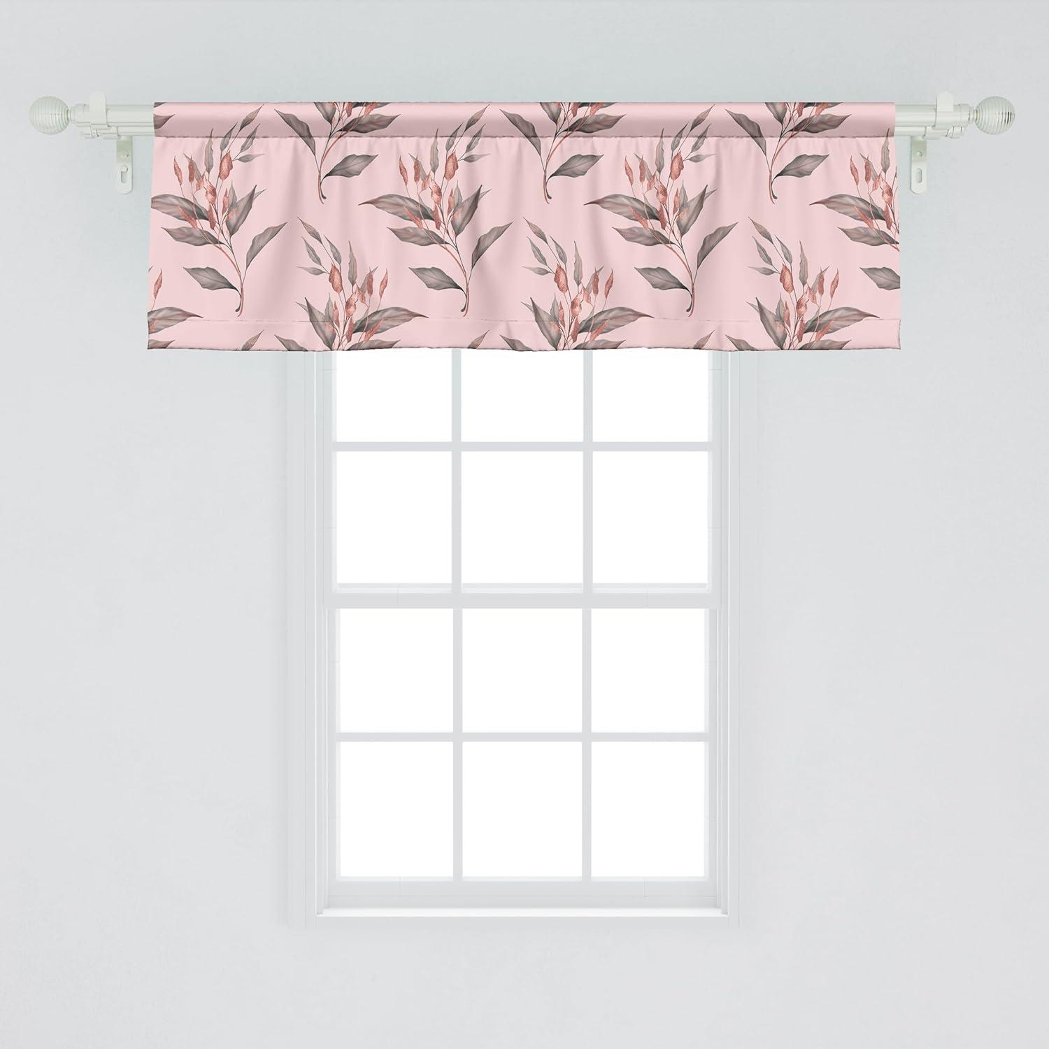 imageAmbesonne Leaves Greenery Window Valance Tropical Leaf Pattern with Neutral Colors Boho on Grunge Rustic Back Curtain Valance for Kitchen Bedroom Decor with Rod Pocket 54 X 12 Olive Green TaupePastel Pink Slate Brown