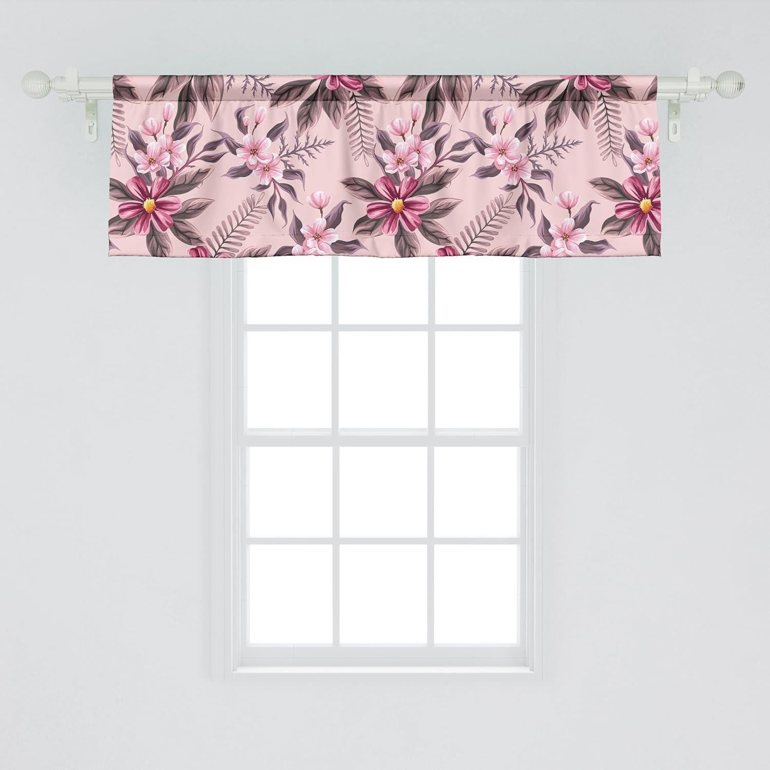 imageAmbesonne Leaves Greenery Window Valance Tropical Leaf Pattern with Neutral Colors Boho on Grunge Rustic Back Curtain Valance for Kitchen Bedroom Decor with Rod Pocket 54 X 12 Olive Green TaupePale Pink Magenta