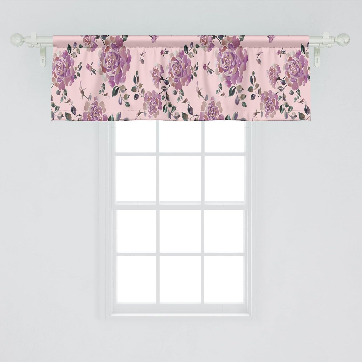 imageAmbesonne Leaves Greenery Window Valance Tropical Leaf Pattern with Neutral Colors Boho on Grunge Rustic Back Curtain Valance for Kitchen Bedroom Decor with Rod Pocket 54 X 12 Olive Green TaupePastel Pink and Pale Purple