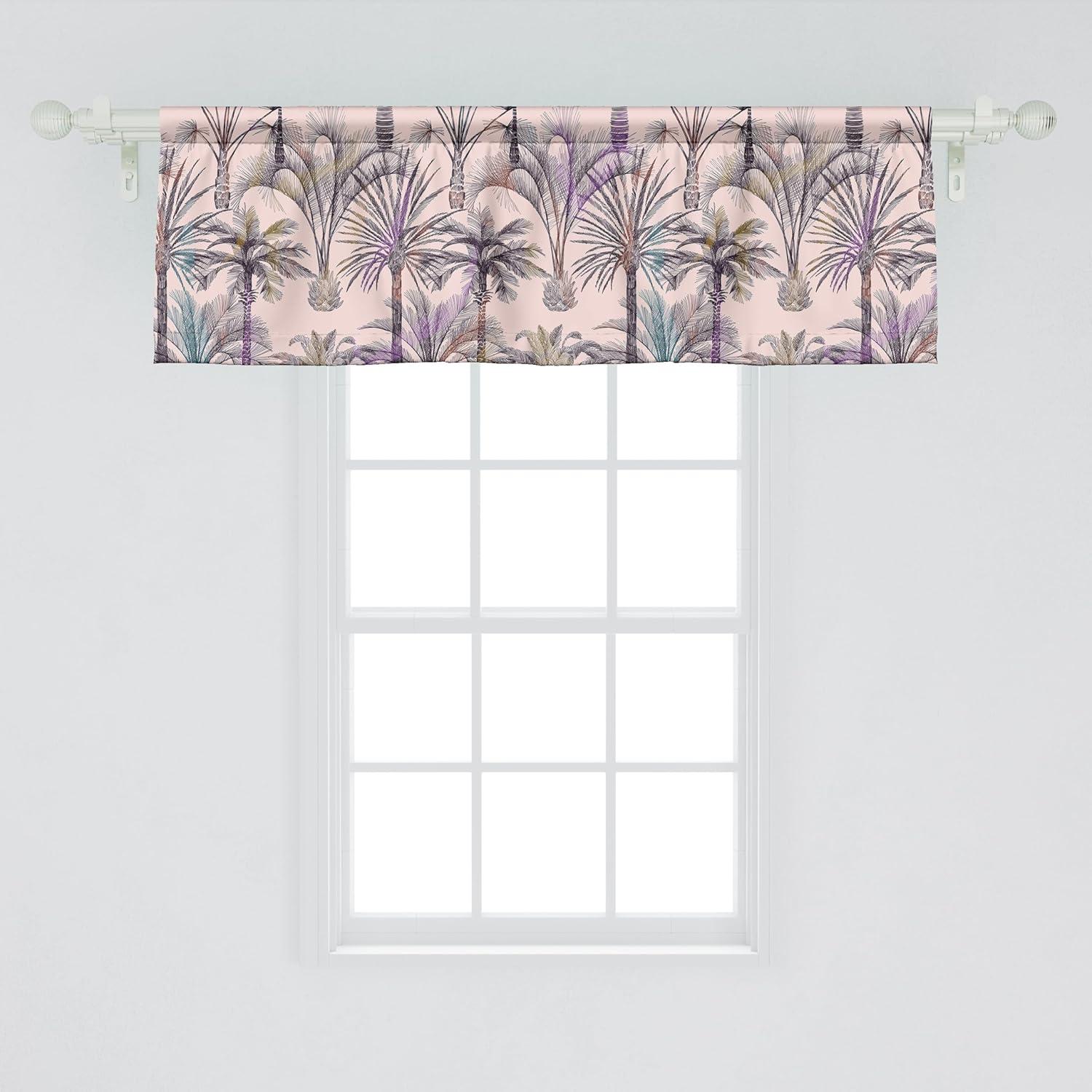 imageAmbesonne Leaves Greenery Window Valance Tropical Leaf Pattern with Neutral Colors Boho on Grunge Rustic Back Curtain Valance for Kitchen Bedroom Decor with Rod Pocket 54 X 12 Olive Green TaupePale Pink Fuchsia and Teal