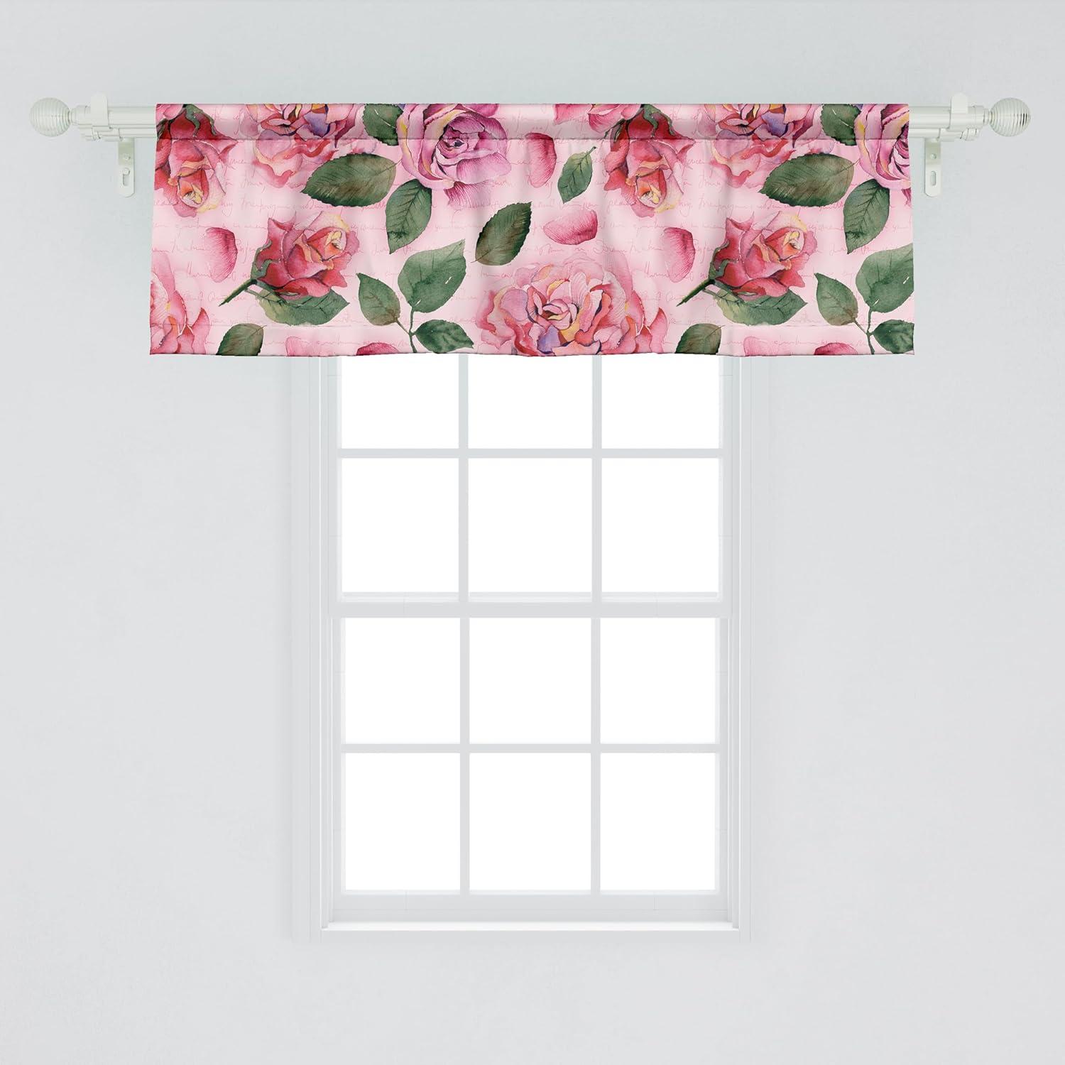 imageAmbesonne Leaves Greenery Window Valance Tropical Leaf Pattern with Neutral Colors Boho on Grunge Rustic Back Curtain Valance for Kitchen Bedroom Decor with Rod Pocket 54 X 12 Olive Green TaupeGreen Pastel Pink