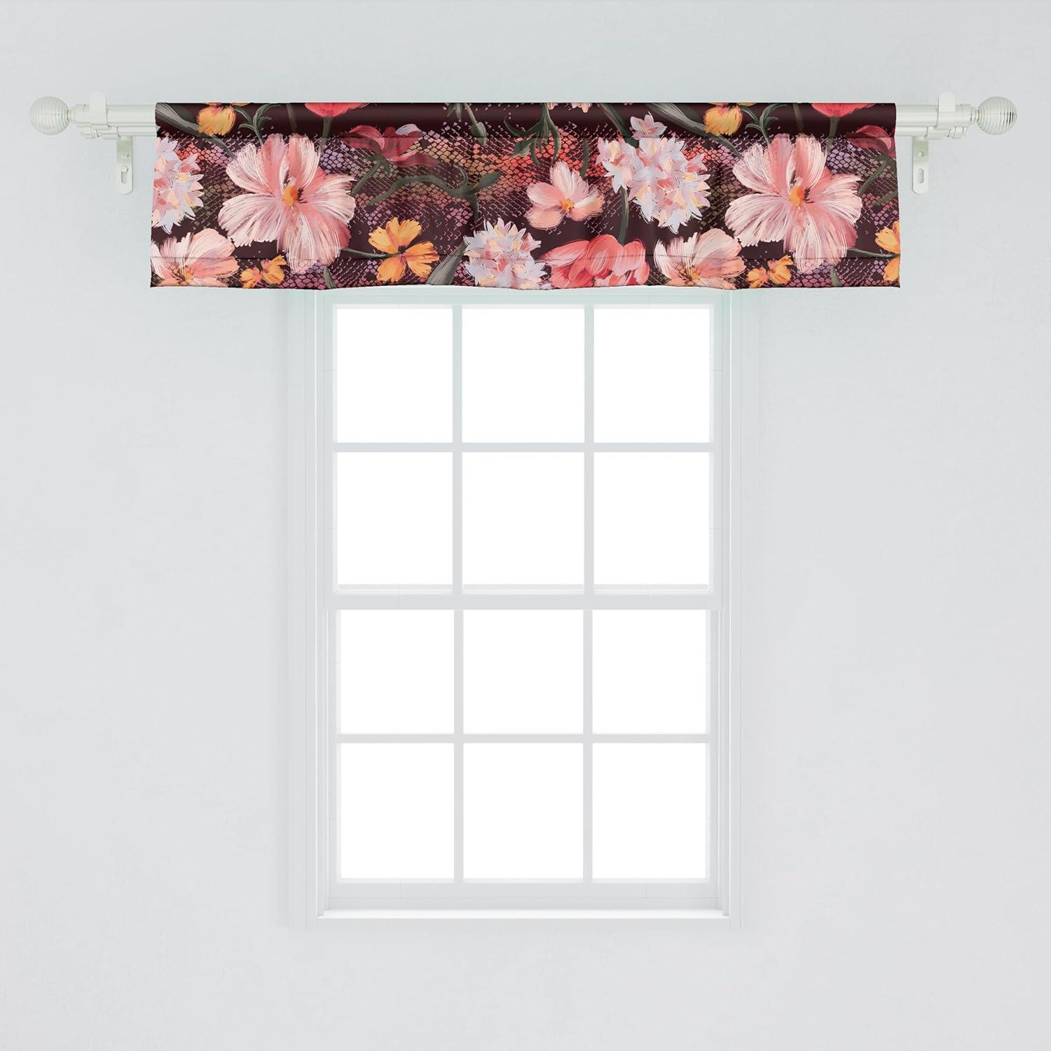 imageAmbesonne Leaves Greenery Window Valance Tropical Leaf Pattern with Neutral Colors Boho on Grunge Rustic Back Curtain Valance for Kitchen Bedroom Decor with Rod Pocket 54 X 12 Olive Green TaupeMarigold Dark Coral Rose