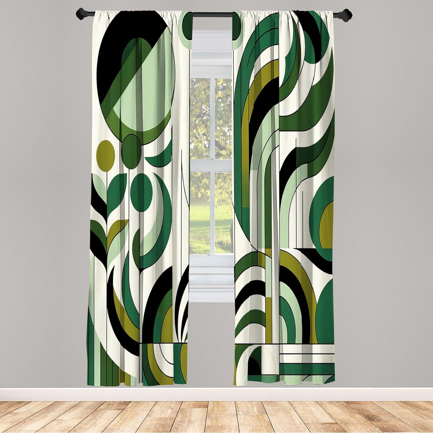 imageAmbesonne Mid Century Modern Window Curtains Pack of 2 Leafy Atmosphere Abstract Designed Roundy Branches Swirls Boho Lightweight Set amp Rod Pocket 4 Panels of 28 x 84 Pale Green Dark Grey
