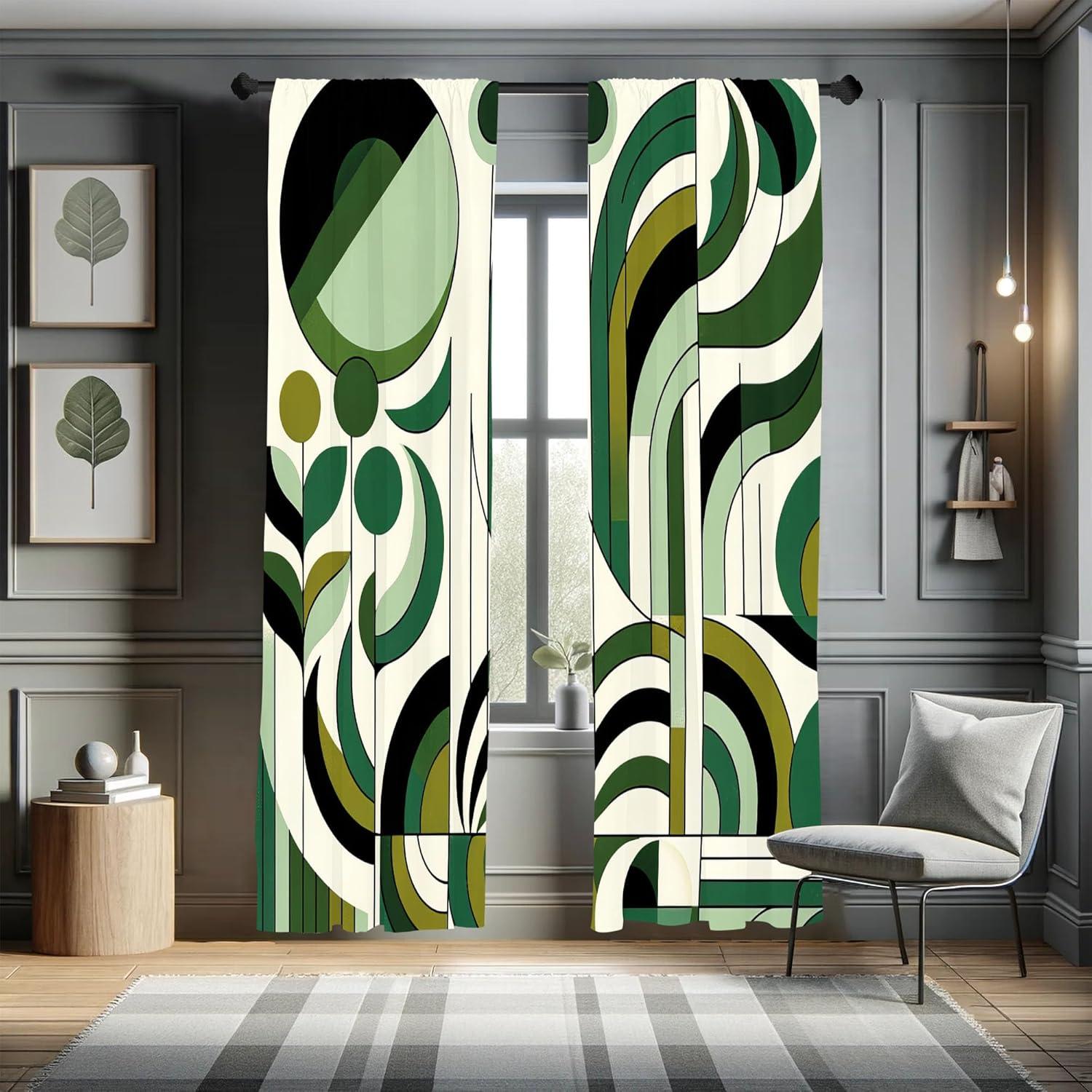 imageAmbesonne Mid Century Modern Window Curtains Pack of 2 Leafy Atmosphere Abstract Designed Roundy Branches Swirls Boho Lightweight Set amp Rod Pocket 4 Panels of 28 x 84 Pale Green Dark Grey