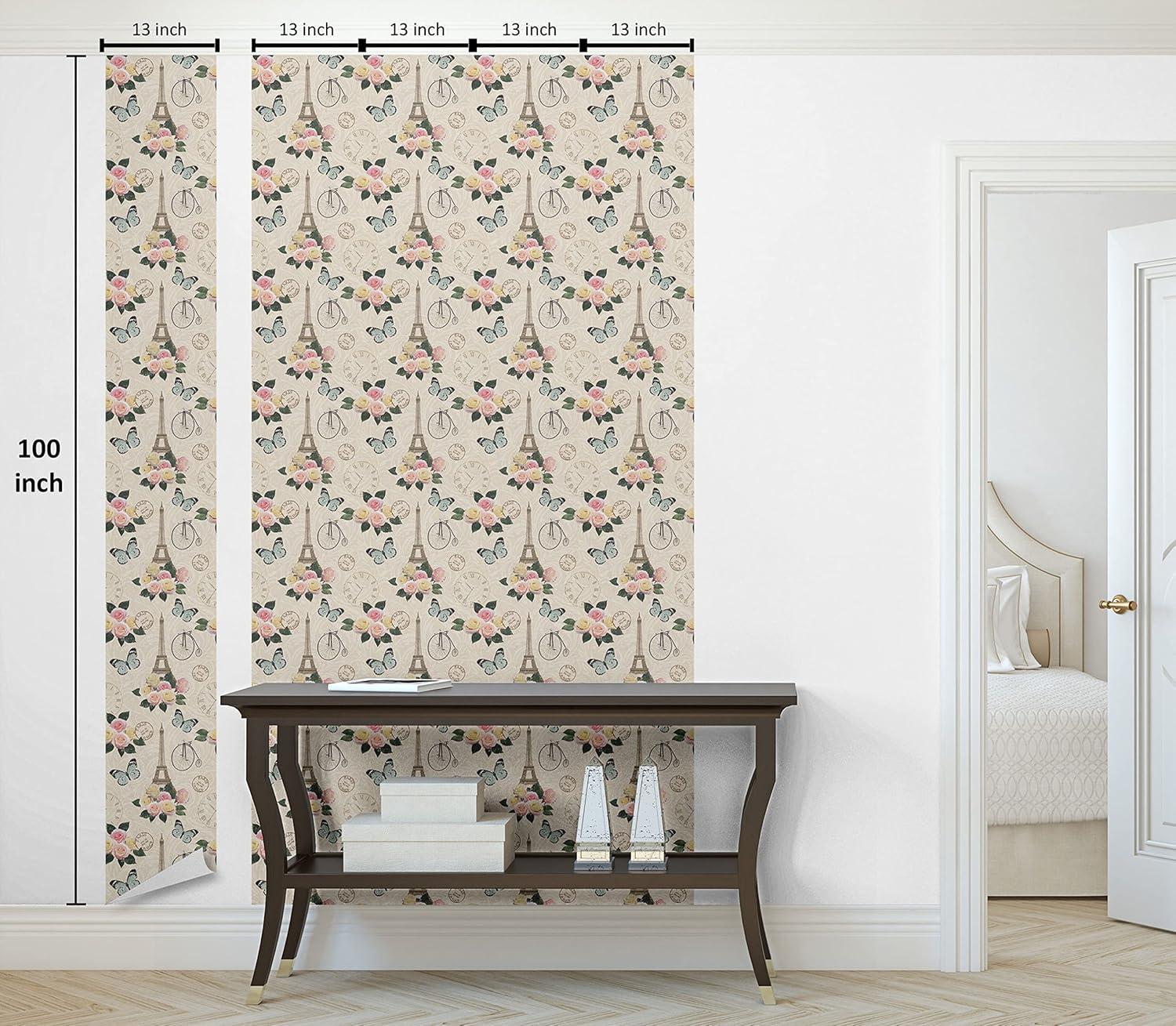 imageAmbesonne Modern Peel amp Stick Wallpaper for Home French Eiffel Tower Shabby Form Style Garden Roses Butterfly Flowers Leaves Art SelfAdhesive Living Room Kitchen Accent 13 x 100 Ecru