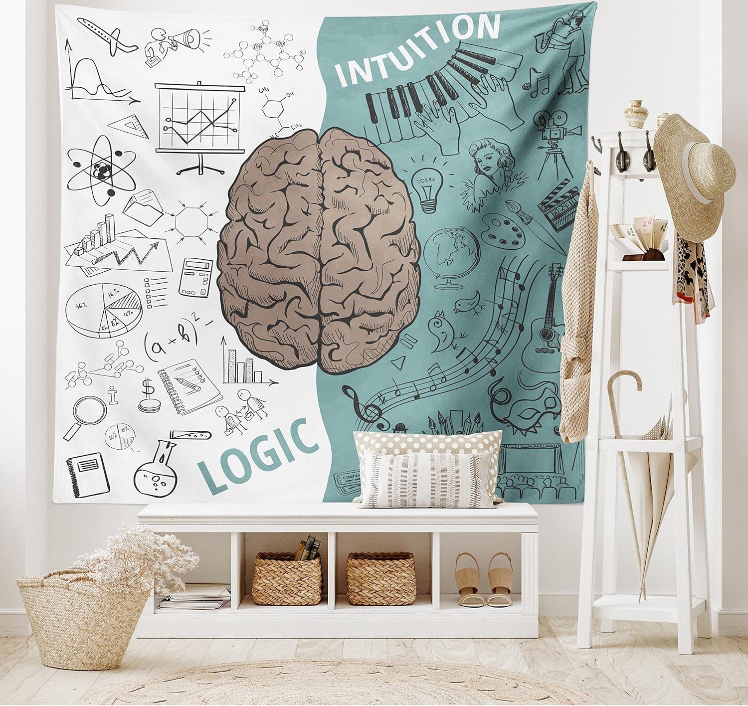 imageAmbesonne Modern Tapestry Brain Image Left and Right Music Logic Art Side Science Print Wide Wall Hanging for Bedroom Living Room Dorm 80 X 60 White Teal Umber