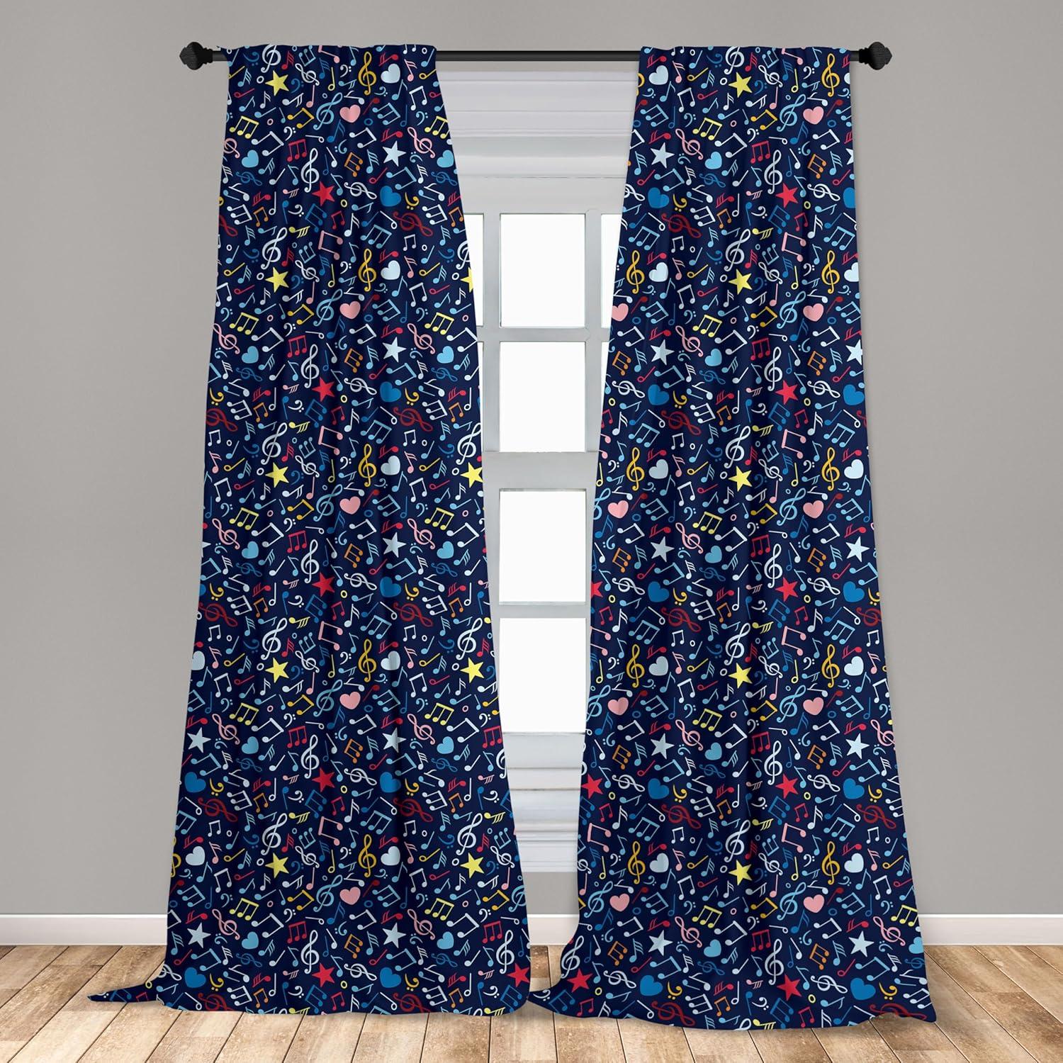 imageAmbesonne Music Curtains Hearts Notes Stars Melodic Inspiration Musical Lifestyle Rhythm in My Heart Design Window Treatments 2 Panel Set for Living Room Bedroom Pair of 28 x 63 Indigo Red