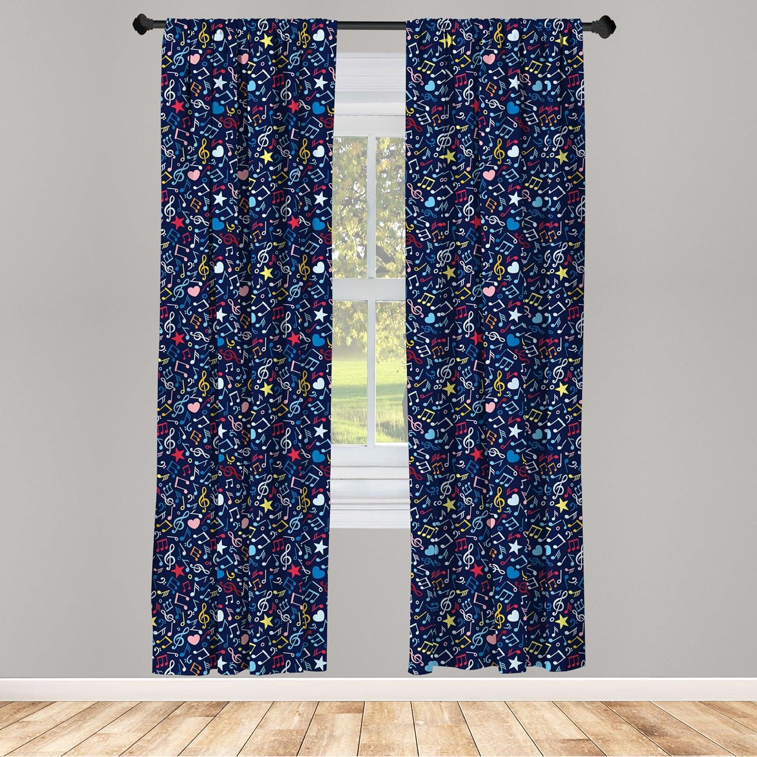 imageAmbesonne Music Curtains Hearts Notes Stars Melodic Inspiration Musical Lifestyle Rhythm in My Heart Design Window Treatments 2 Panel Set for Living Room Bedroom Pair of 28 x 63 Indigo Red