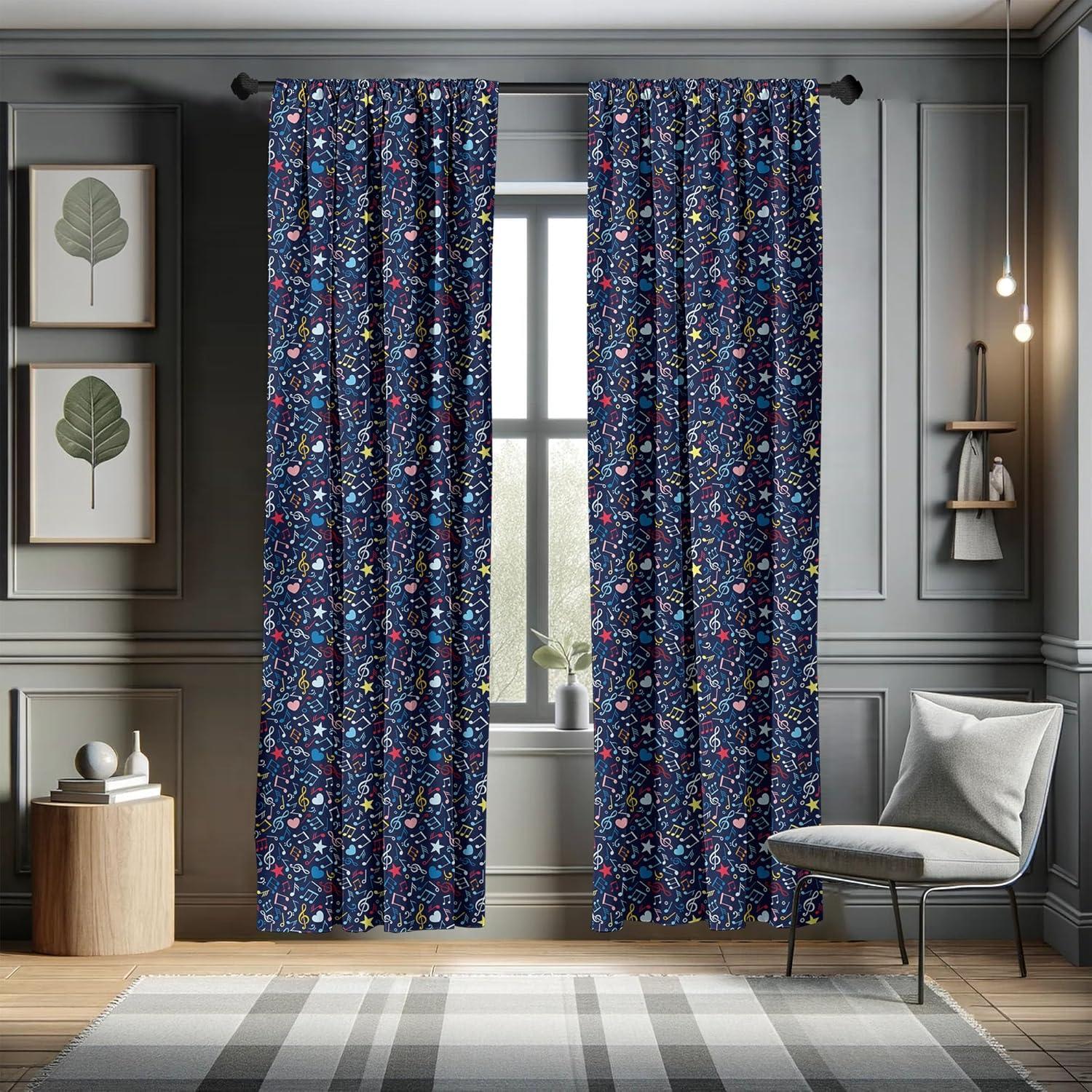 imageAmbesonne Music Curtains Hearts Notes Stars Melodic Inspiration Musical Lifestyle Rhythm in My Heart Design Window Treatments 2 Panel Set for Living Room Bedroom Pair of 28 x 63 Indigo Red