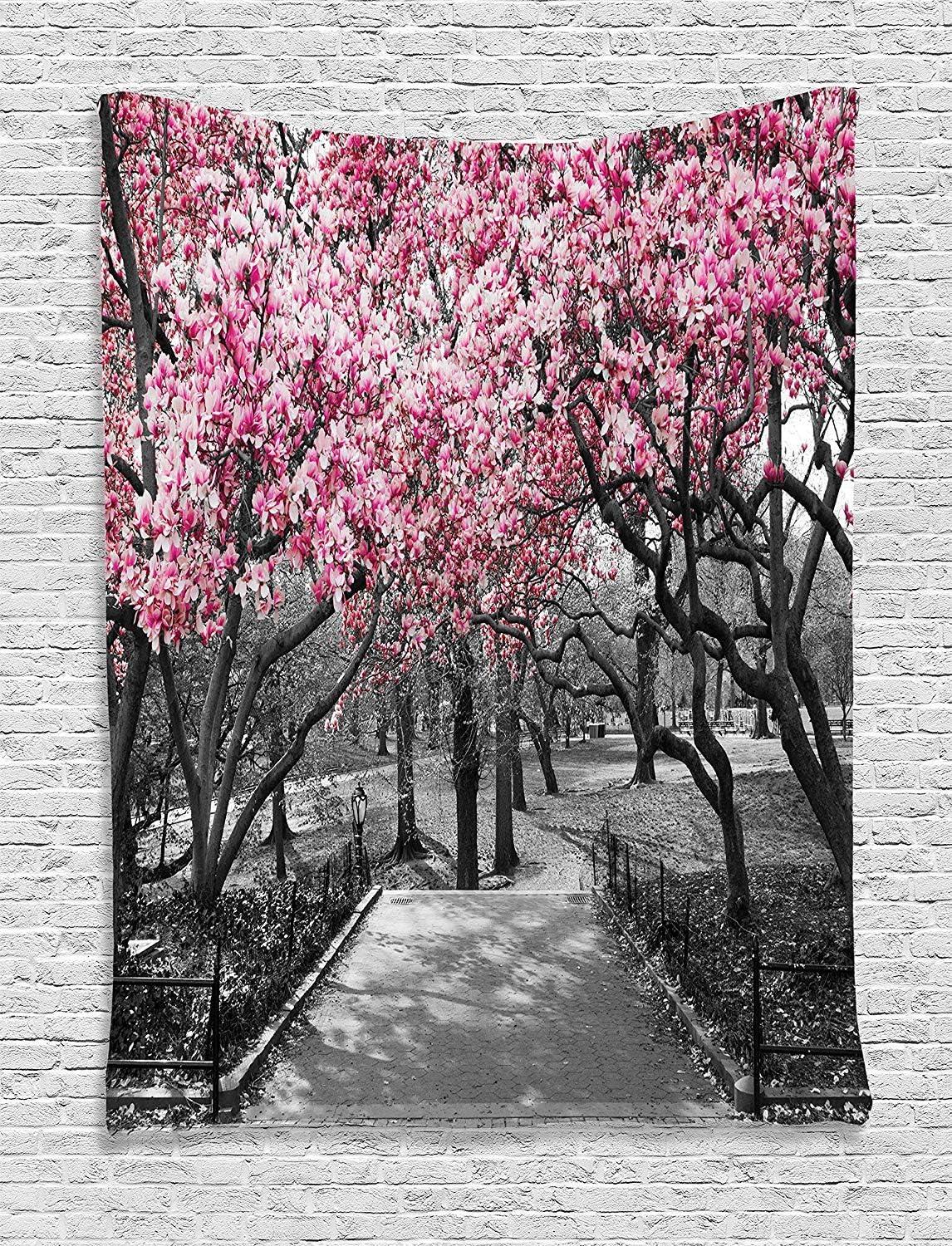 imageAmbesonne NYC Tapestry Pinkish Blossoms in the Central Park Landscape with Cherry Trees Forest in Spring Season Picture Print Wall Hanging for Bedroom Living Room Dorm Decor 40 X 60 Magenta GreyMagenta Grey
