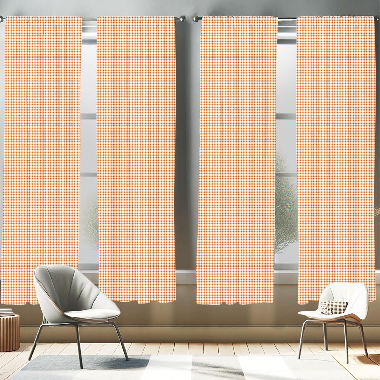 imageAmbesonne Orange and White Window Curtains Pack of 2 Retro Gingham Style Checkered Squares Pattern in Warm Colors Plaid Lightweight Set with Rod Pocket 4 Panels of 28 x 84 White Orange